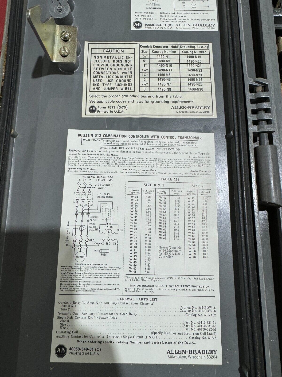 NEW ALLEN-BRADLEY SIZE 0 COMBINATION STARTER 110/120V COIL 512-ASB-6-24 SERIES D