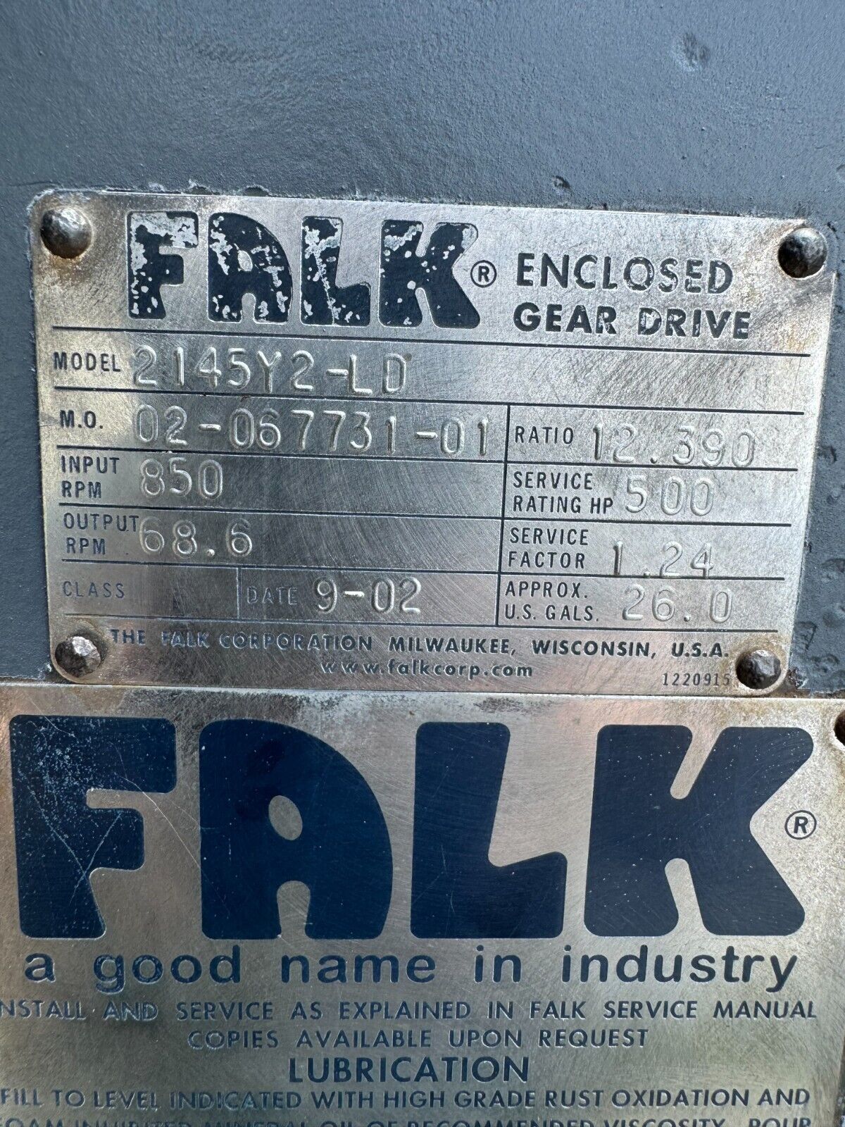 UNUSED FALK ENCLOSED GEAR DRIVE SPEED REDUCER 12.390 RATIO 2145Y2-LD