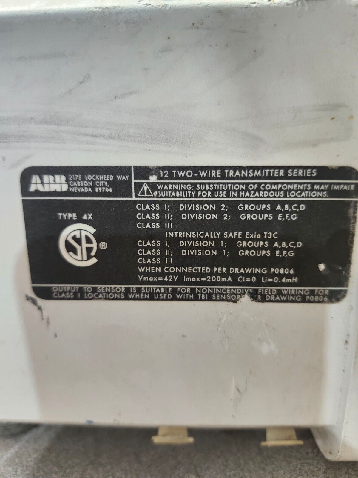 USED ABB CONDUCTIVITY TRANSMITTER TB82 TB82EC2110121