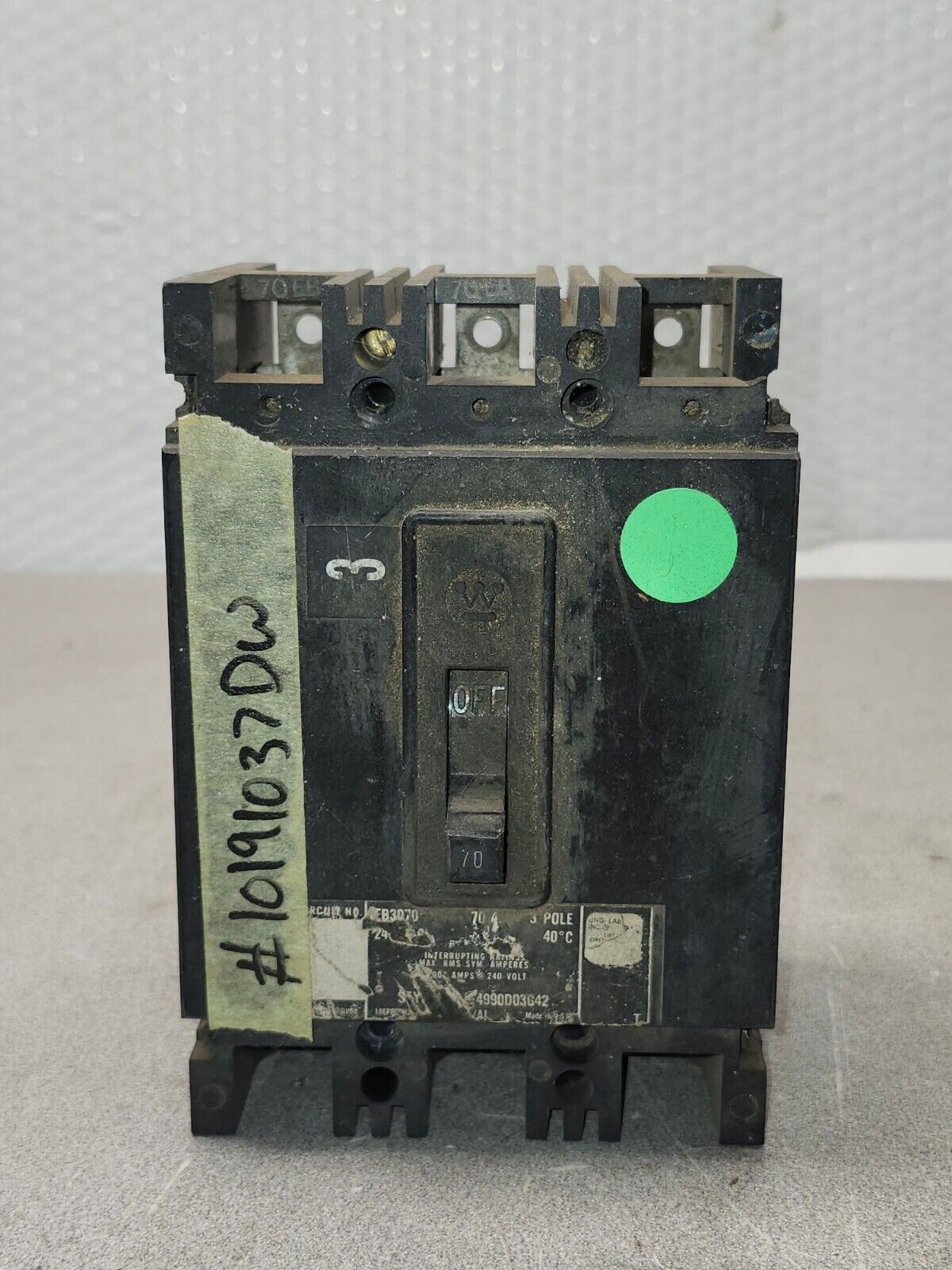 USED WESTINGHOUSE 70 AMP CIRCUIT BREAKER 3 POLE 240 VAC EB3070 4990D03G42