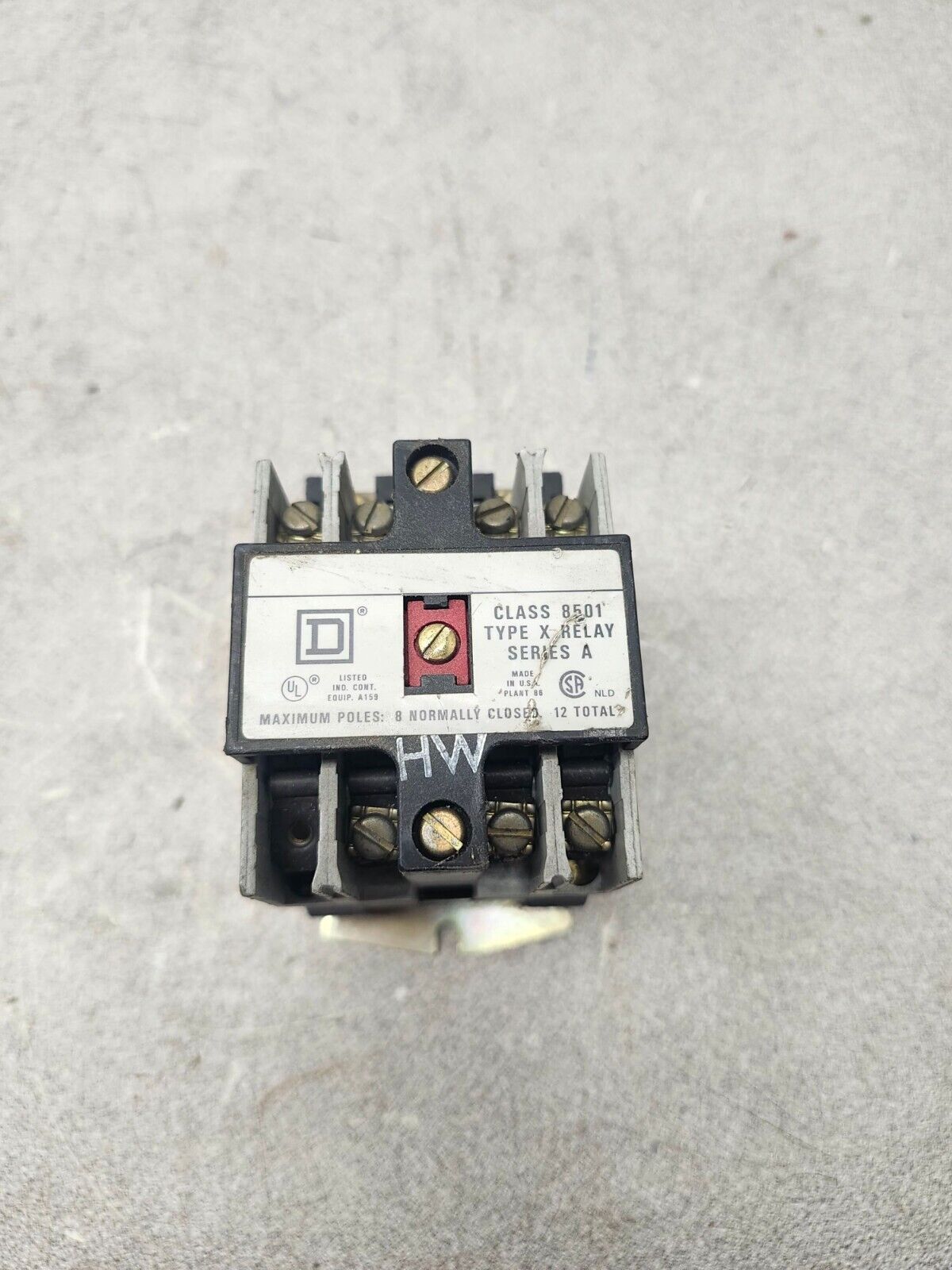 USED SQUARE D INDUSTRIAL CONTROL RELAY 8501 X0 40 HW SER.A