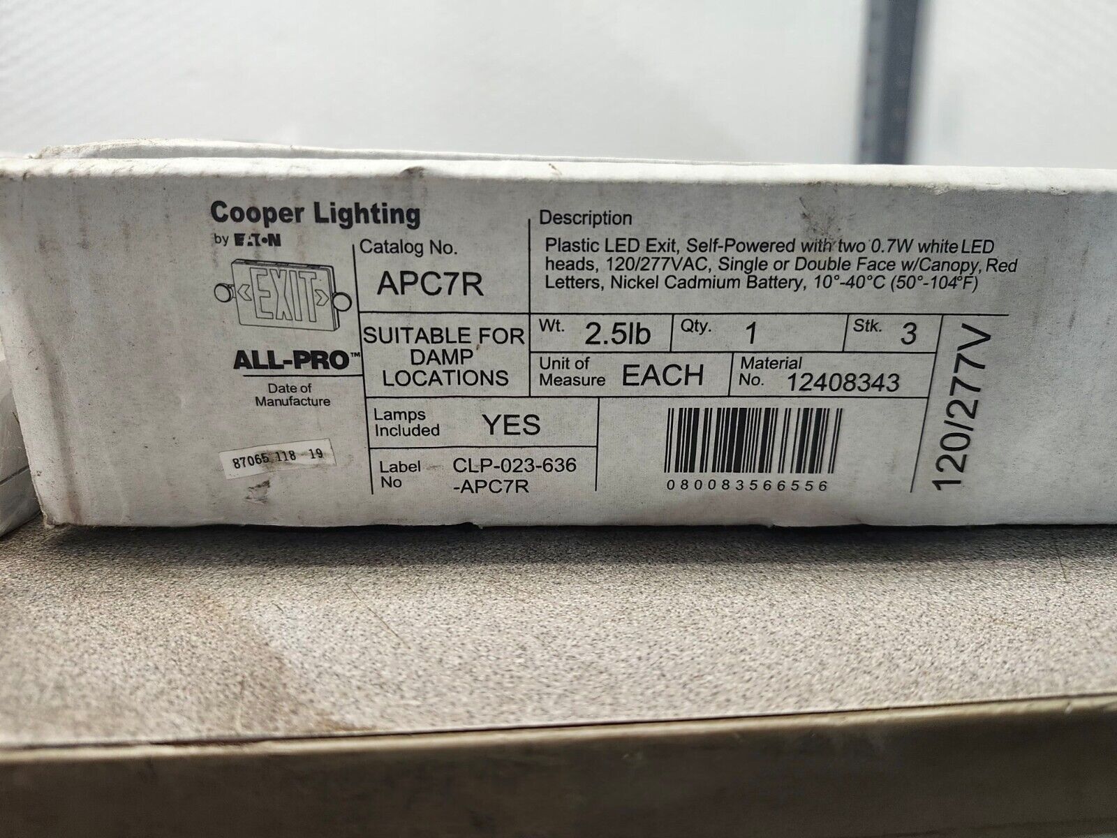 NEW IN BOX Exit / Emergency Combo Thermoplastic, LED Cooper Lighting APC7R