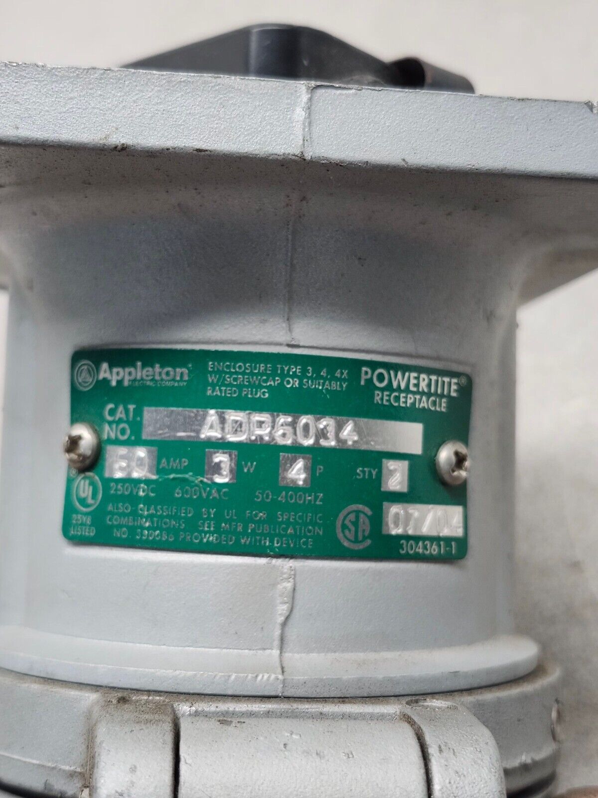 USED NO BOX Appleton - Receptacle 60 Amp - 4 Pole - 3 Wire - 600 V ADR6034