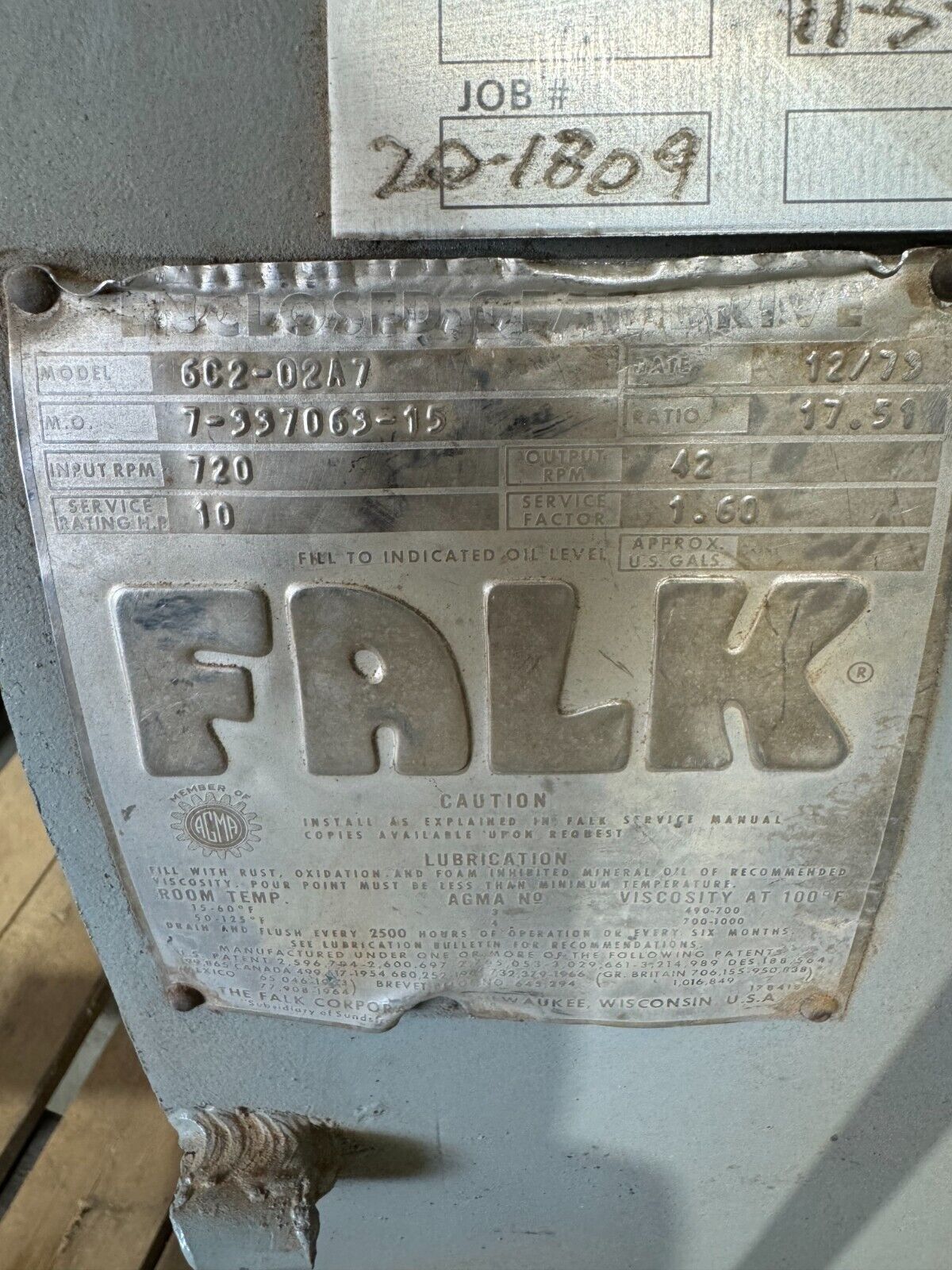 USED FALK ENCLOSED GEAR DRIVE 17.51 RATIO 6C2-02A7