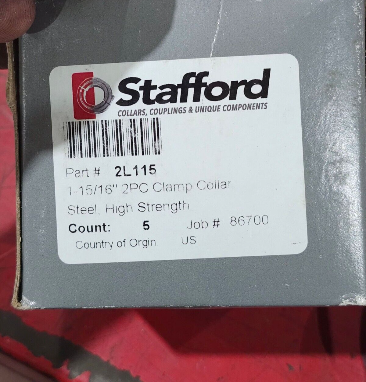 NEW BOX OF 5 STAFFORD 1-15/16" 2PC CLAMP COLLARS 2L115