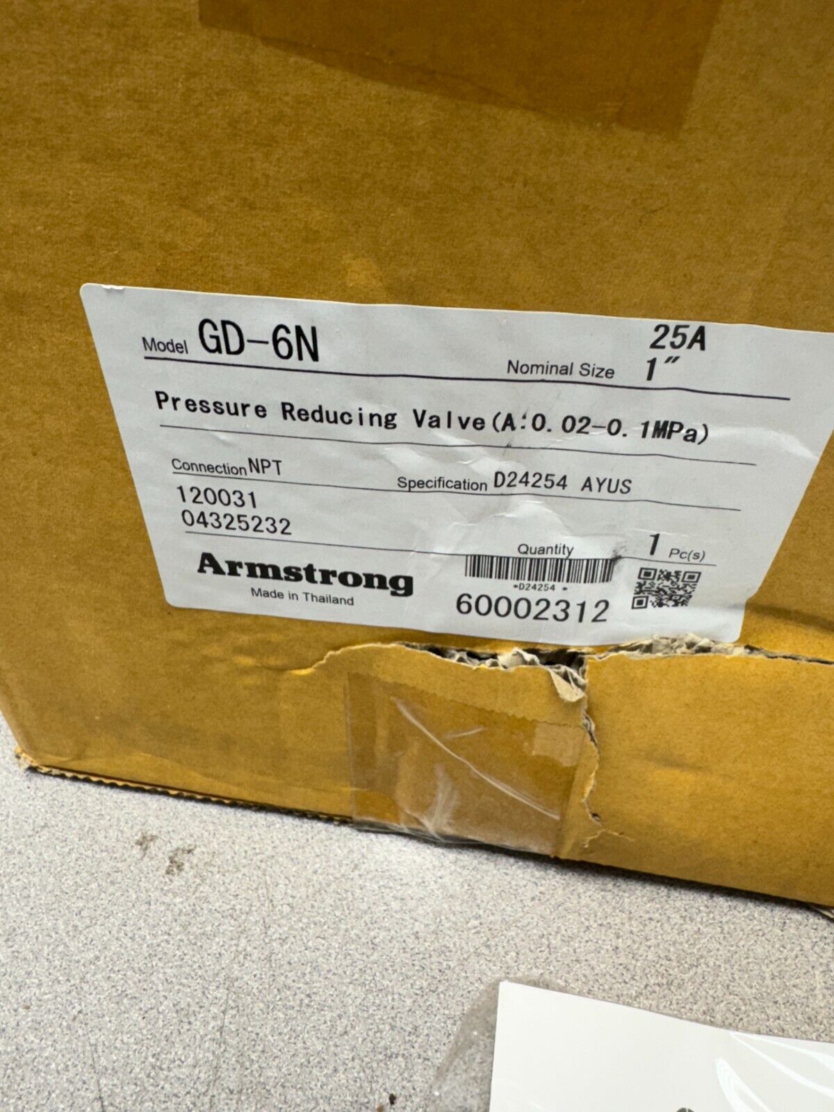 NEW ARMSTRONG 1" PRESSURE REDUCING VALVE 3-15PSIG. GD-6N(A)