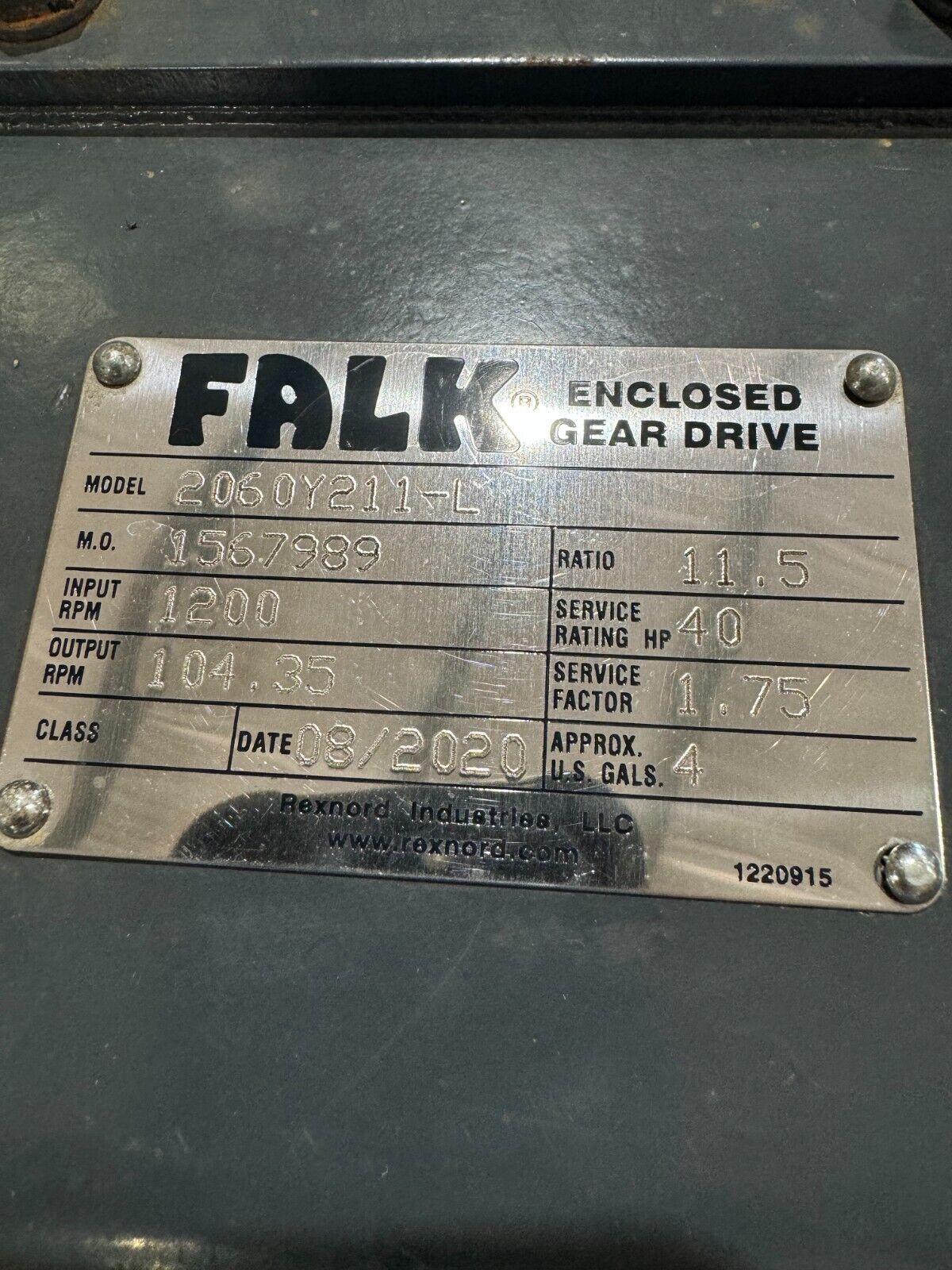 REBUILT FALK ENCLOSED GEAR DRIVE SPEED REDUCER 11.5 RATIO 2060Y211-L