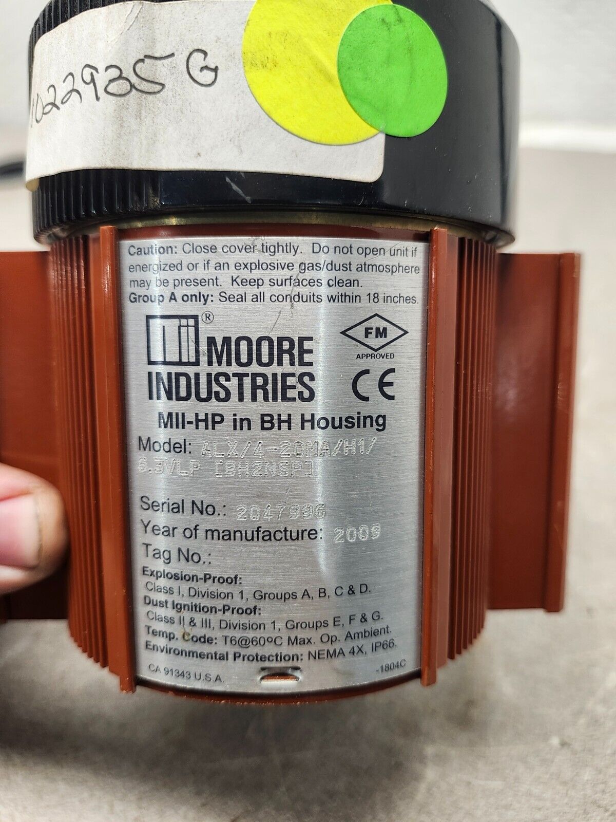 USED MOORE INDUSTRIES CURRENT ALARM MII-HP IN HOUSING ALX/4-20MA/H1/6.3VLP