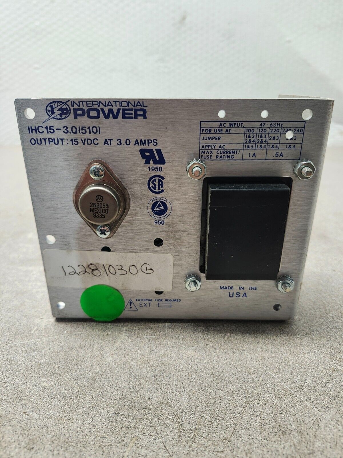 USED International Power 15VDC 3A Linear Power Supply IHC15-3