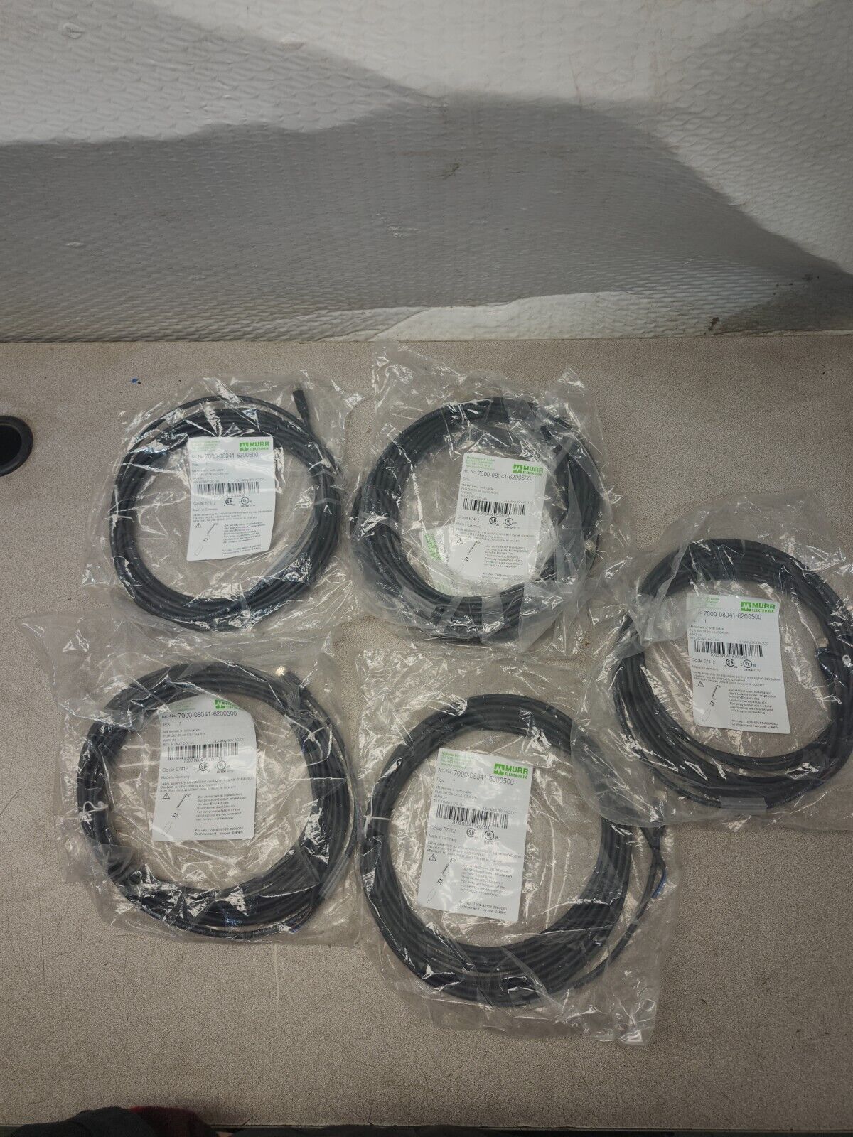 NEW IN BAG LOT OF 5 MURR ELECTRONIK CONNECTOR CABLE M8 FEMALE 7000-08041-6200500