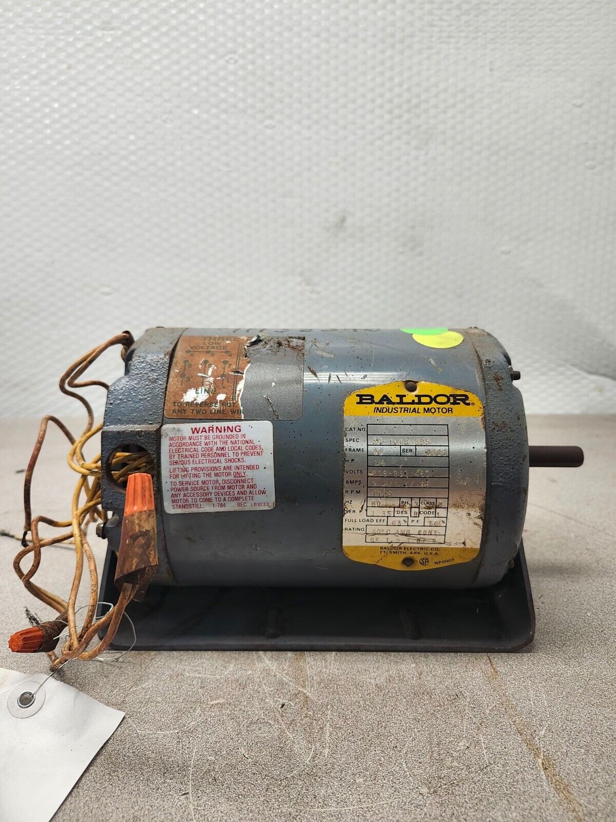 USED NO BOX BALDOR MOTOR 3 PHASE 1/2HP  208-230/460V 341079895