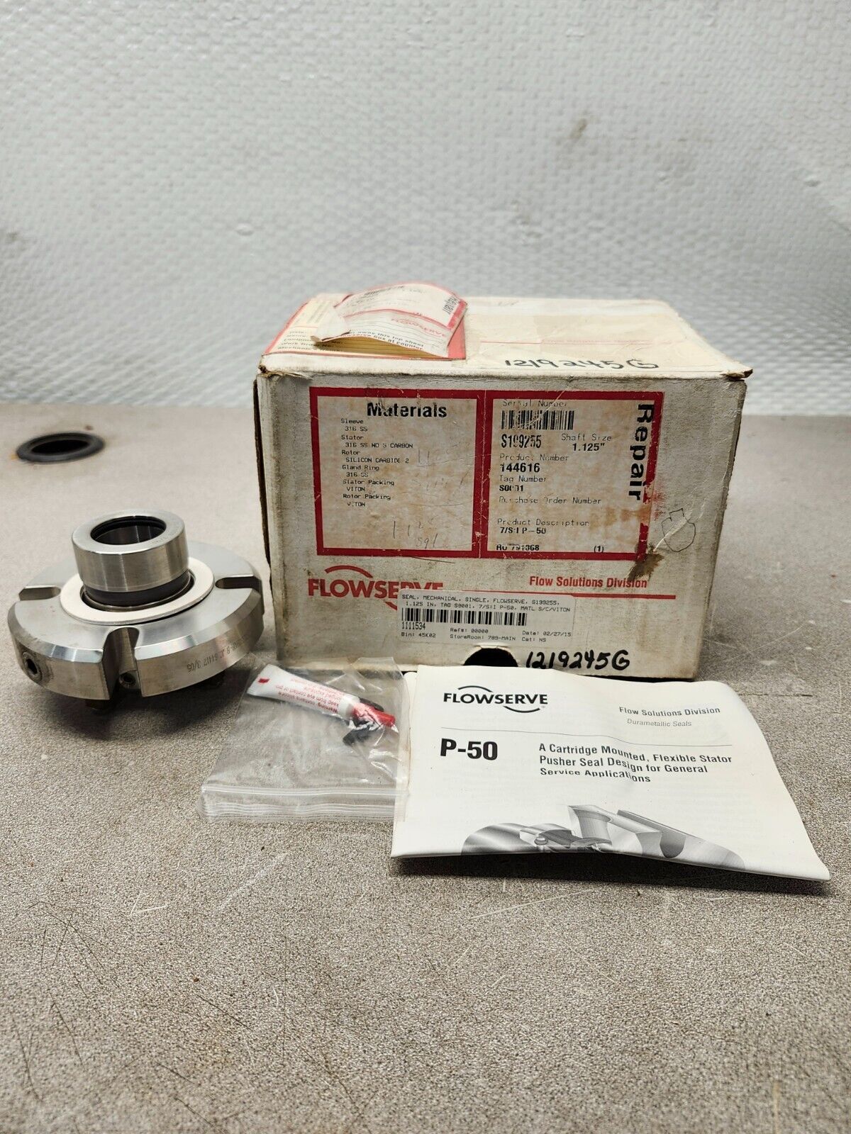 NEW IN BOX FLOWSERVE MECHANICAL SEAL SINGLE SHAFT SIZE 1.125'' S199255