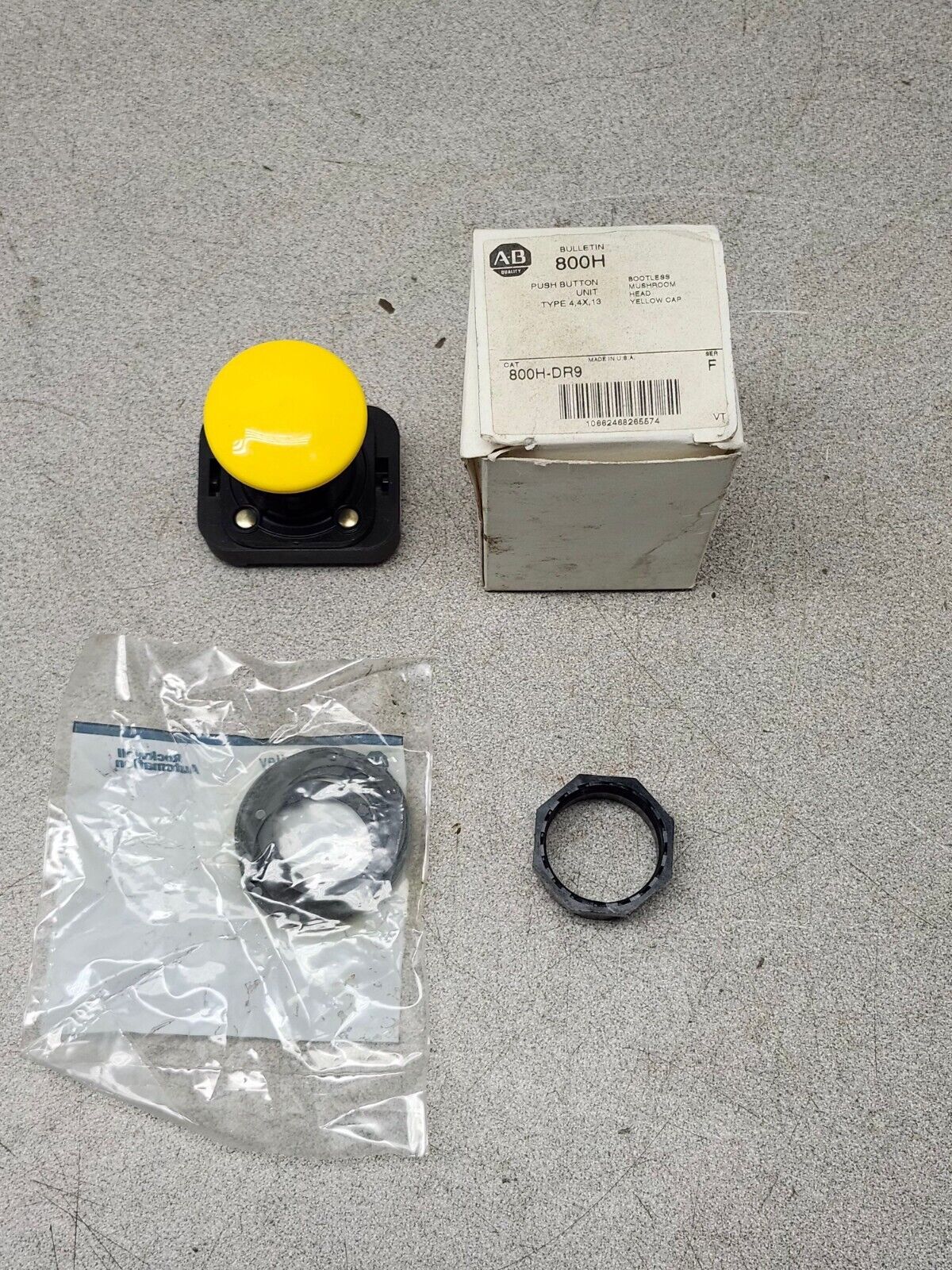 NEW ALLEN BRADLEY MUSHROOM HEAD YELLOW PUSH BUTTON 800H-DR9 SER. F