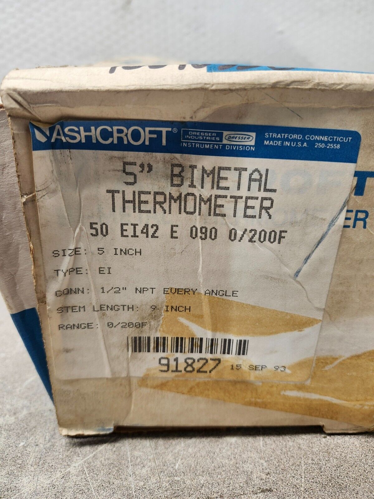 NEW IN BOX ASHCROFT 5'' BIMETAL THERMOMETER 50 EI42 E 090 0/200F