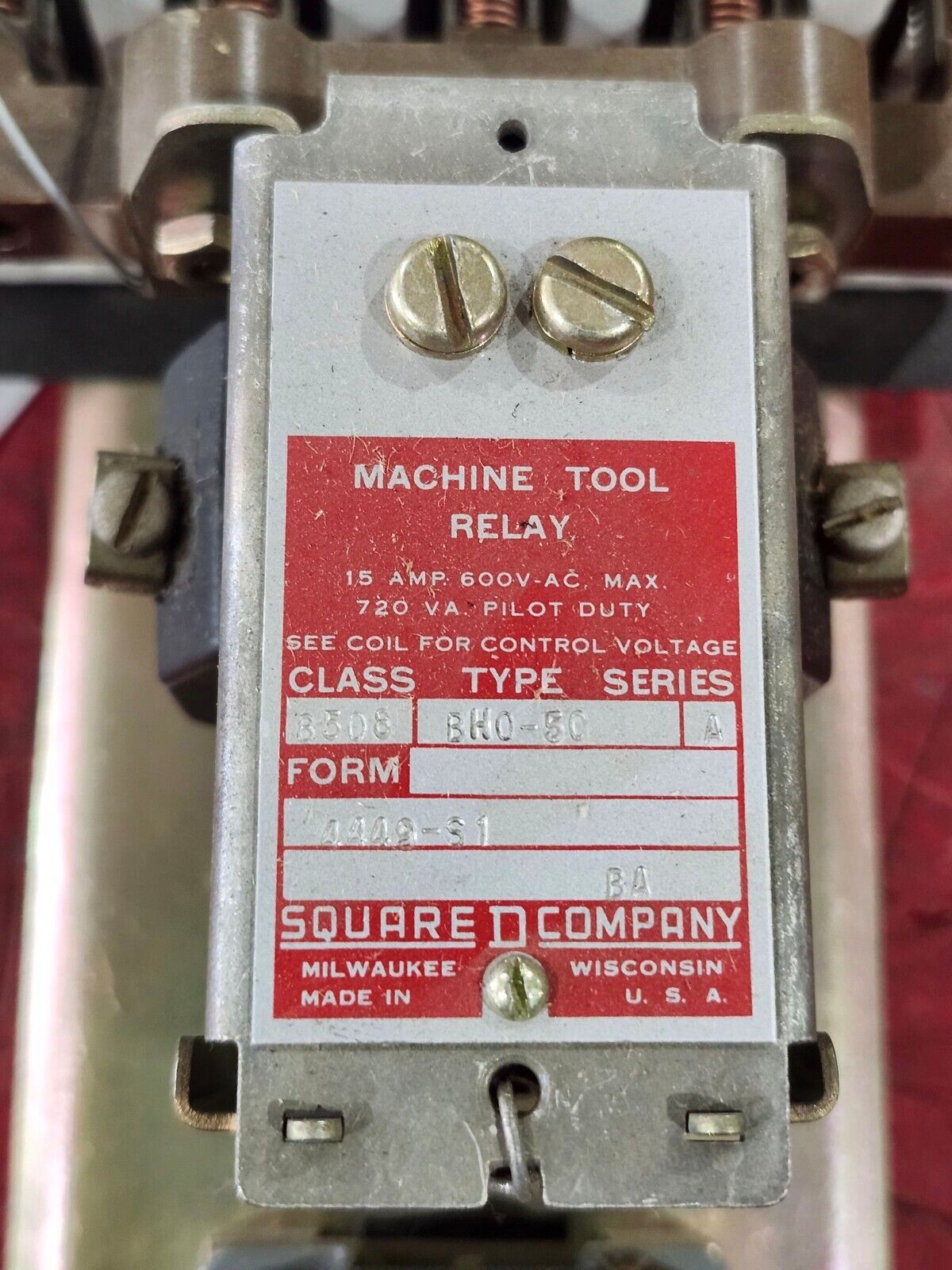 USED SQUARE D MACHINE TOOL RELAY BH0-50