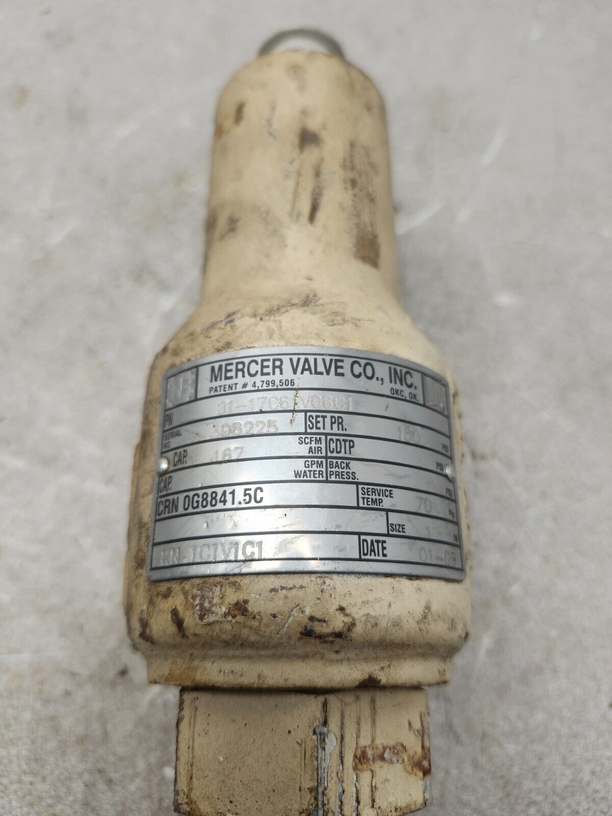 USED MERCER RELIEF VALVE 1'' 180PSI 01-17C61V06C1