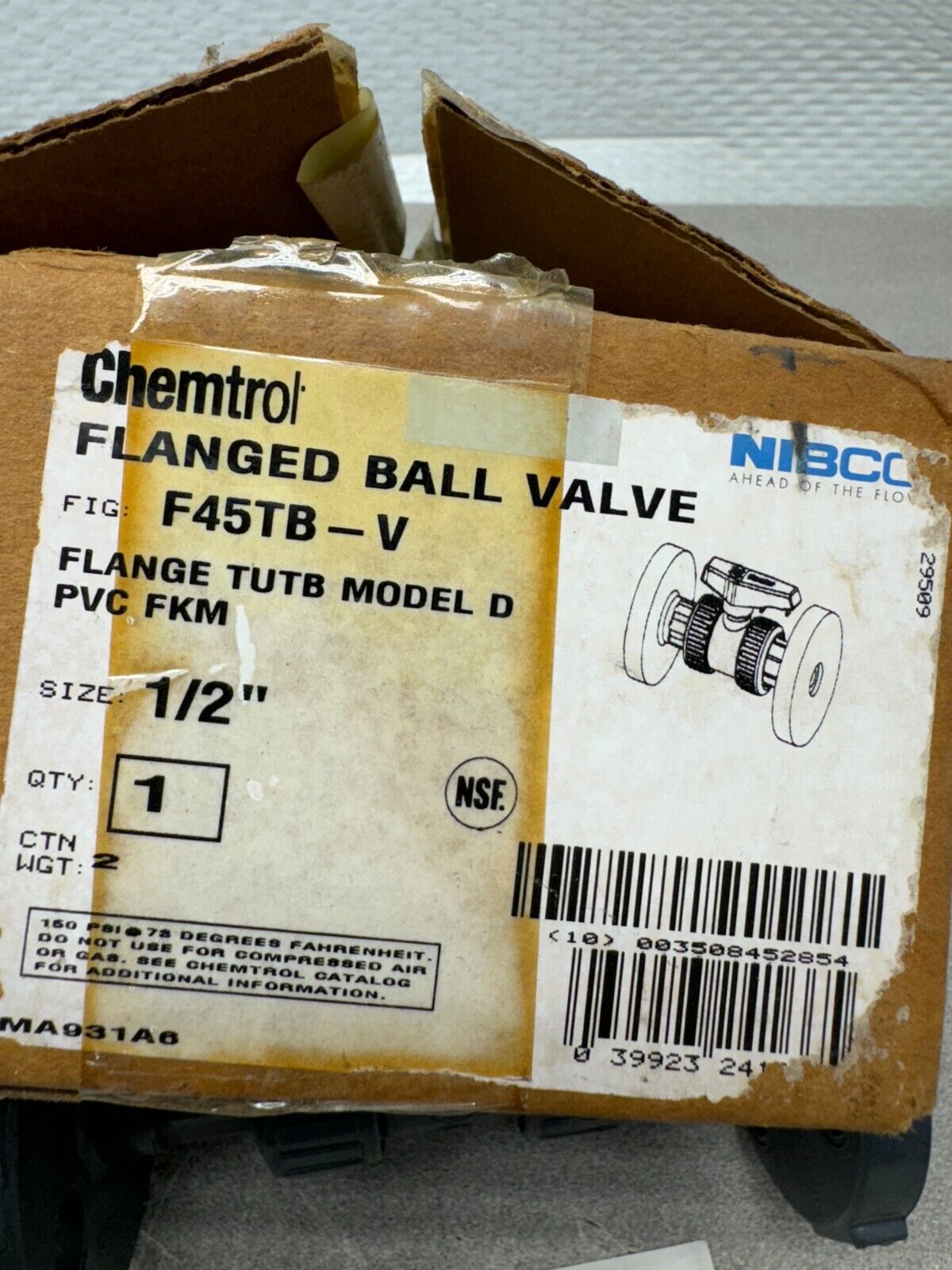 NEW IN BOX NIBCO CHEMTROL 1/2" FLANGED BALL VALVE F45TB-V