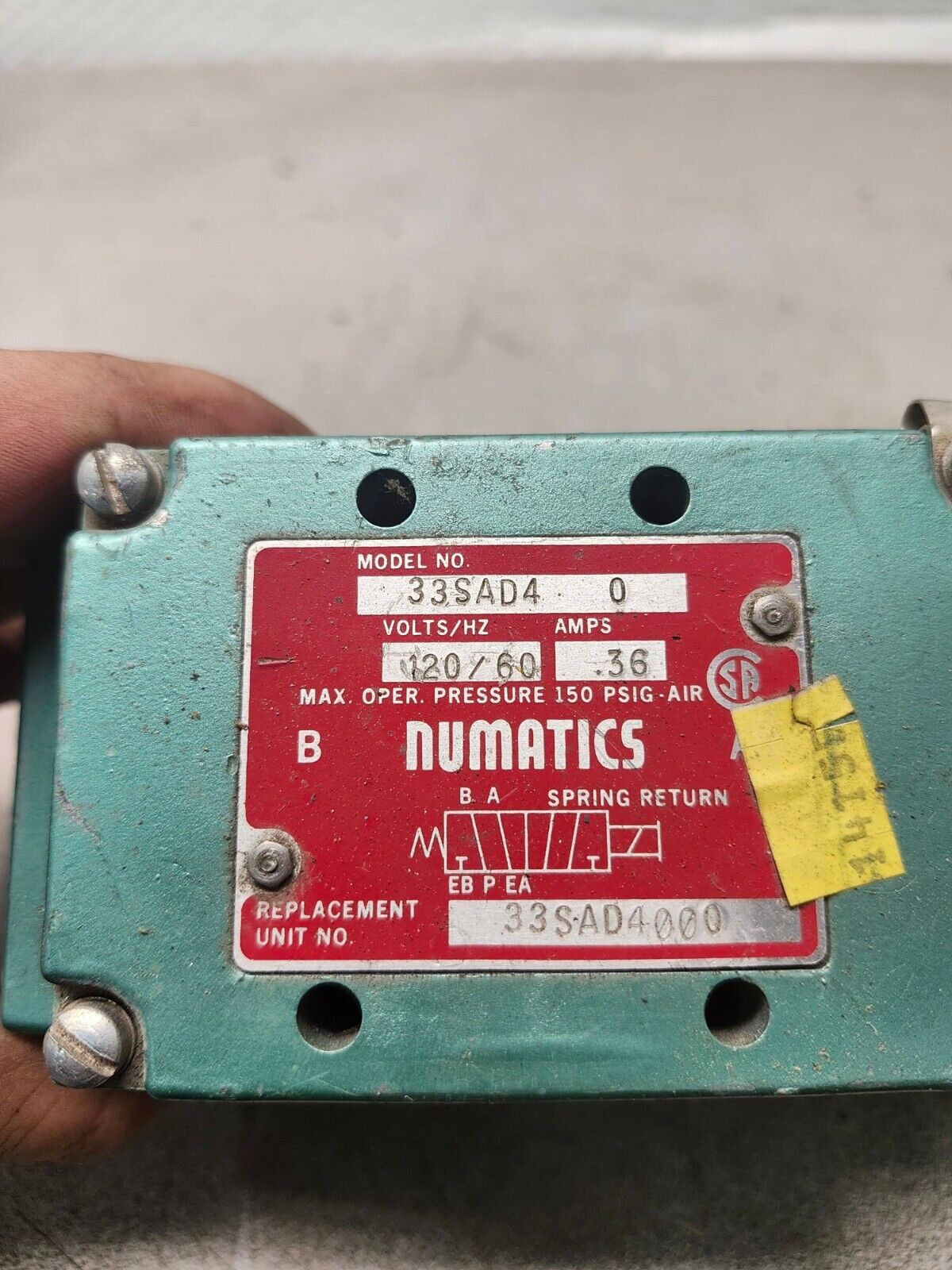 USED NUMATICS SOLENOID VALVE 33SAD4 0