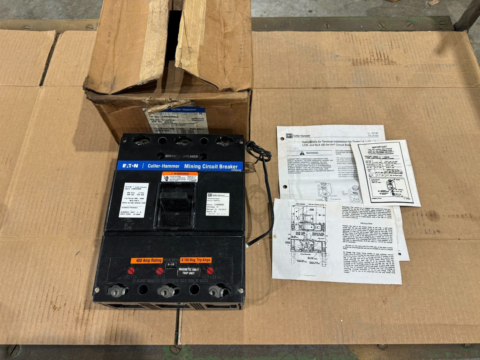 REFURBISHED CUTLER-HAMMER 400AMP 3 POLE MINING CIRCUIT BREAKER LAM3400M