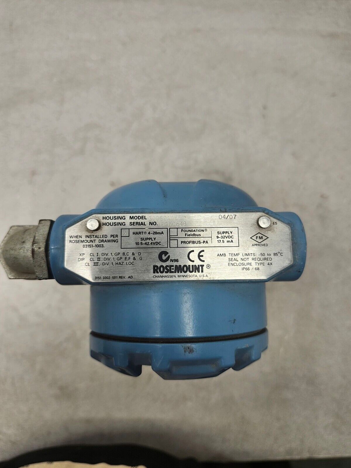 USED ROSEMOUNT PRESSURE TRANSMITTER 300S2AAE5 WITH HASC/M42041 4''-SCH 40