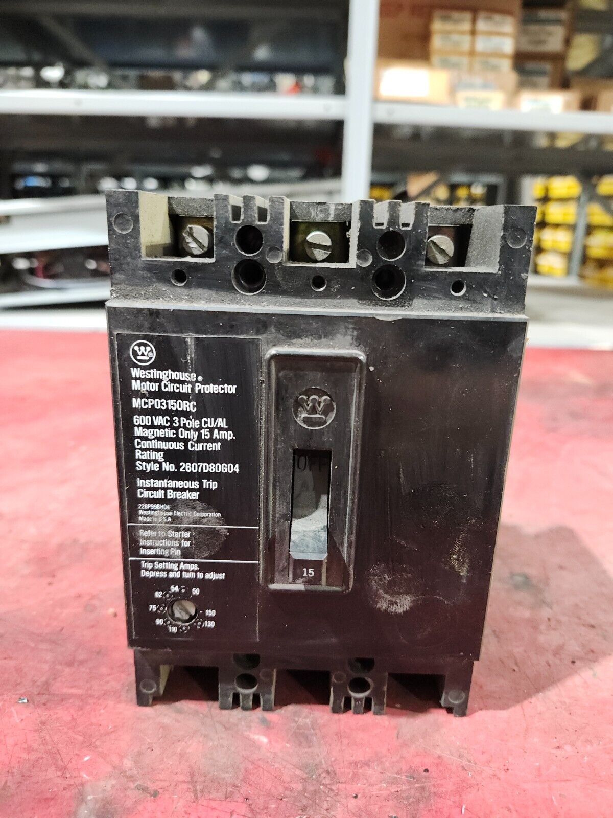 USED WESTINGHOUSE CIRCUIT BREAKER 15A 3-POLE 600V MCP03150RC