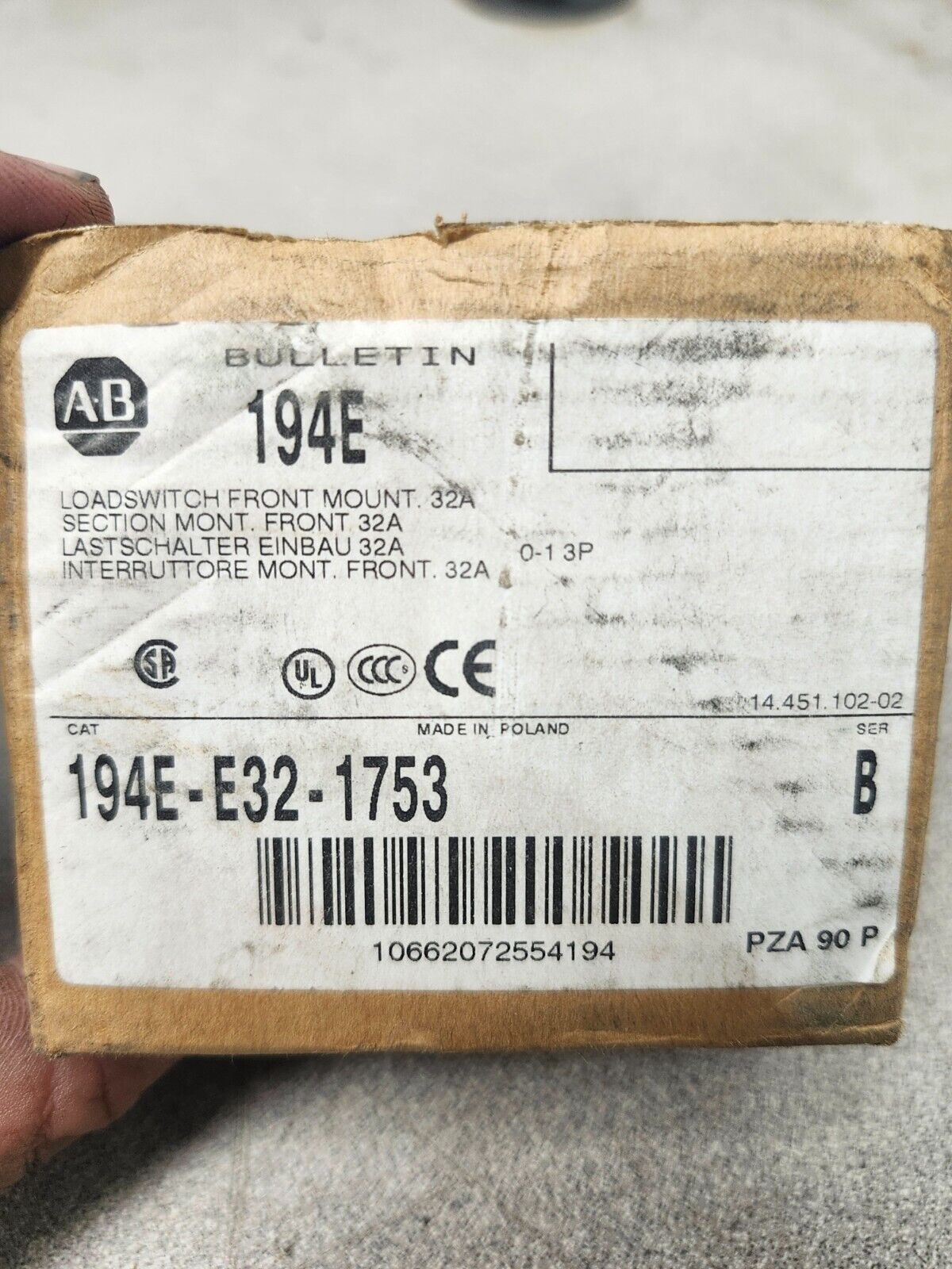 NEW IN BOX ALLEN BRADLEY LOADSWITCH FRONT MOUNT 194E-E32-1753