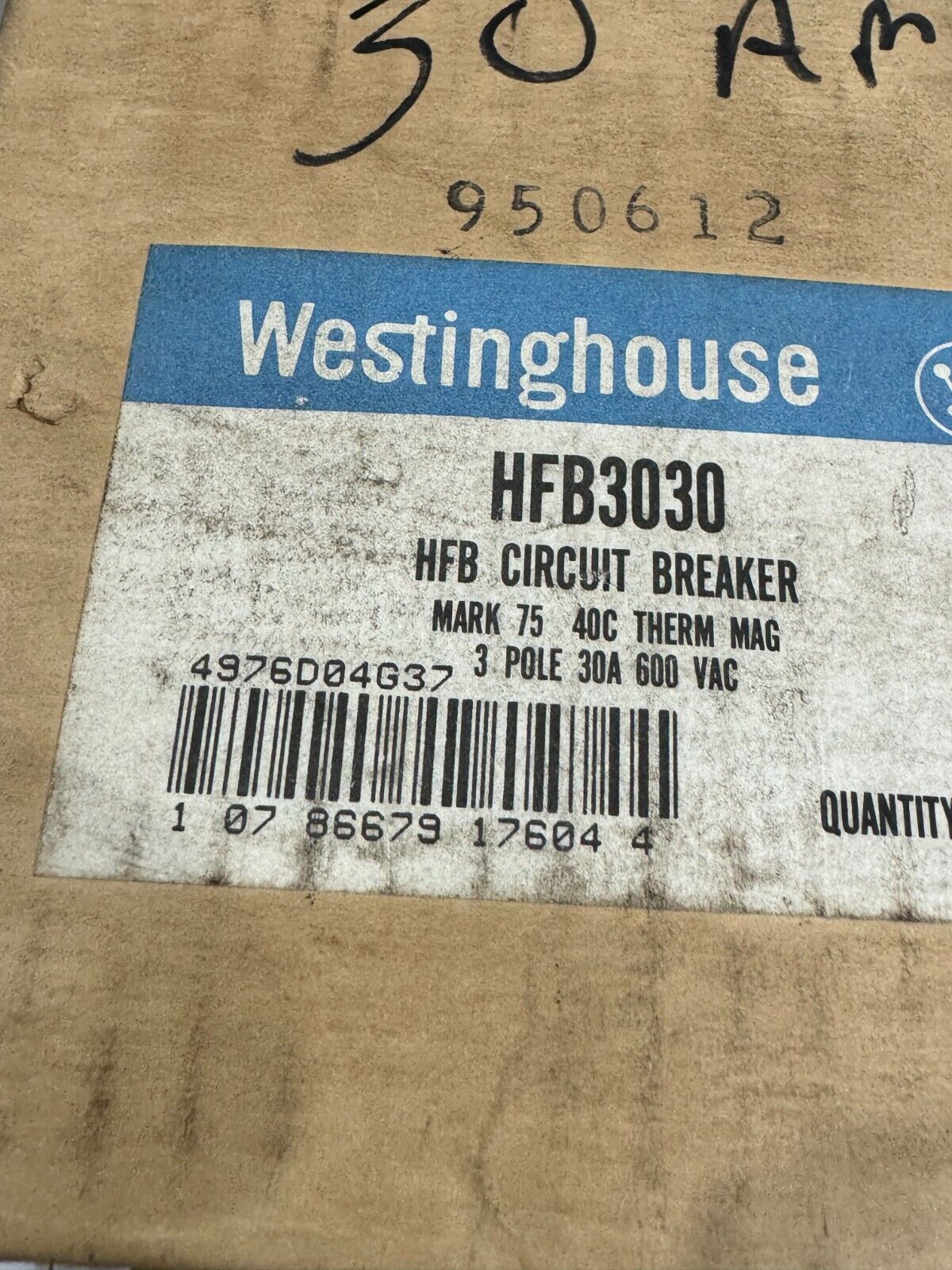 NEW IN BOX WESTINGHOUSE 3 POLE 30AMP HFB CIRCUIT BREAKER HFB3030