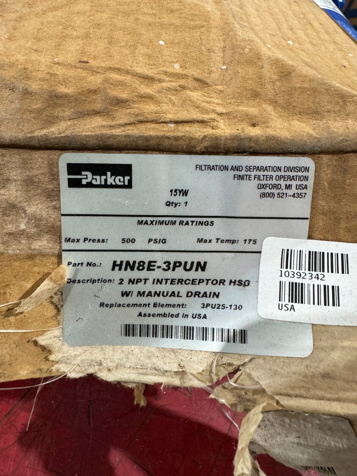 NEW PARKER HYDRAULIC FILTER HOUSING 2"NPT WITH DRAIN HN8E-3PUN