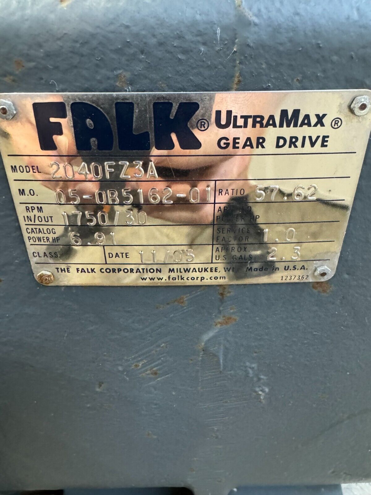 UNUSED SURPLUS FALK ULTRAMAX GEAR DRIVE SPEED REDUCER 57.62 RATIO 2040FZ3A