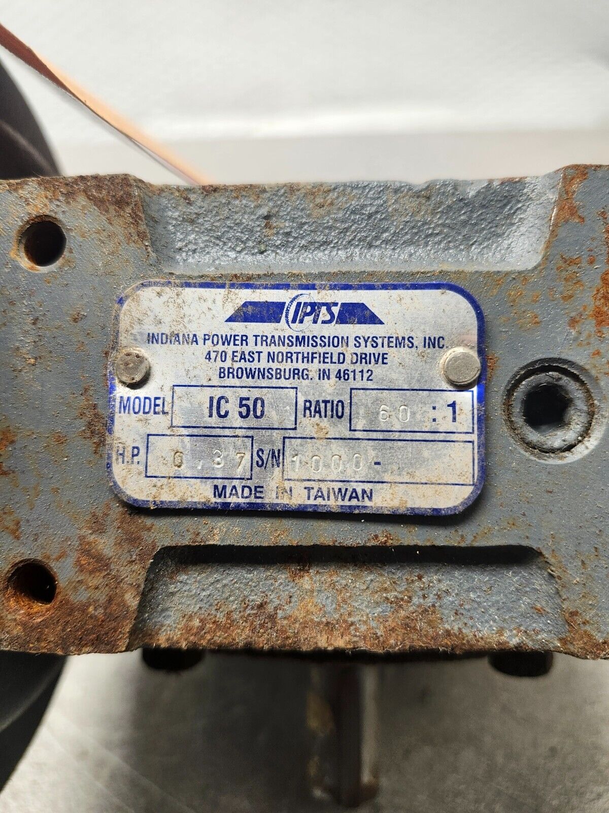 USED IPTS GEAR REDUCER RATIO 60:1, H.P 0.37 MODEL IC 50