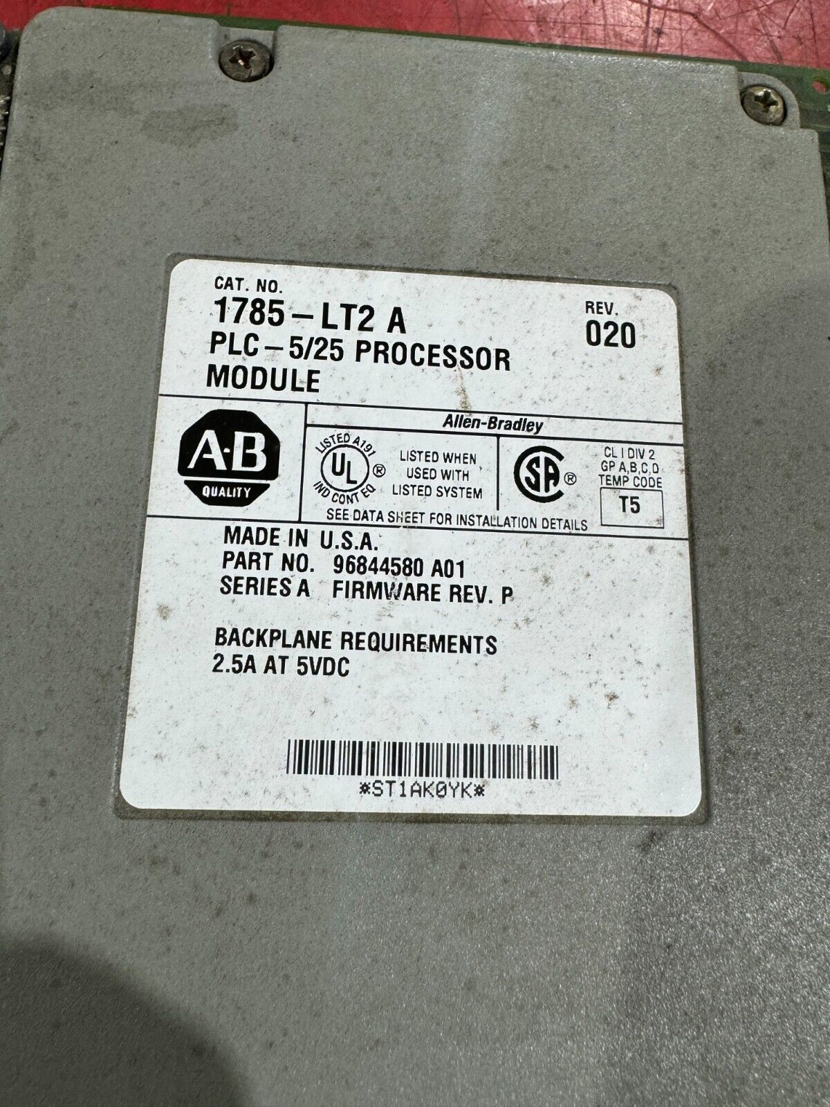 USED ALLEN-BRADLEY PLC-5/25 PROCESSOR 1785-LT2 SERIES A WITH KEY