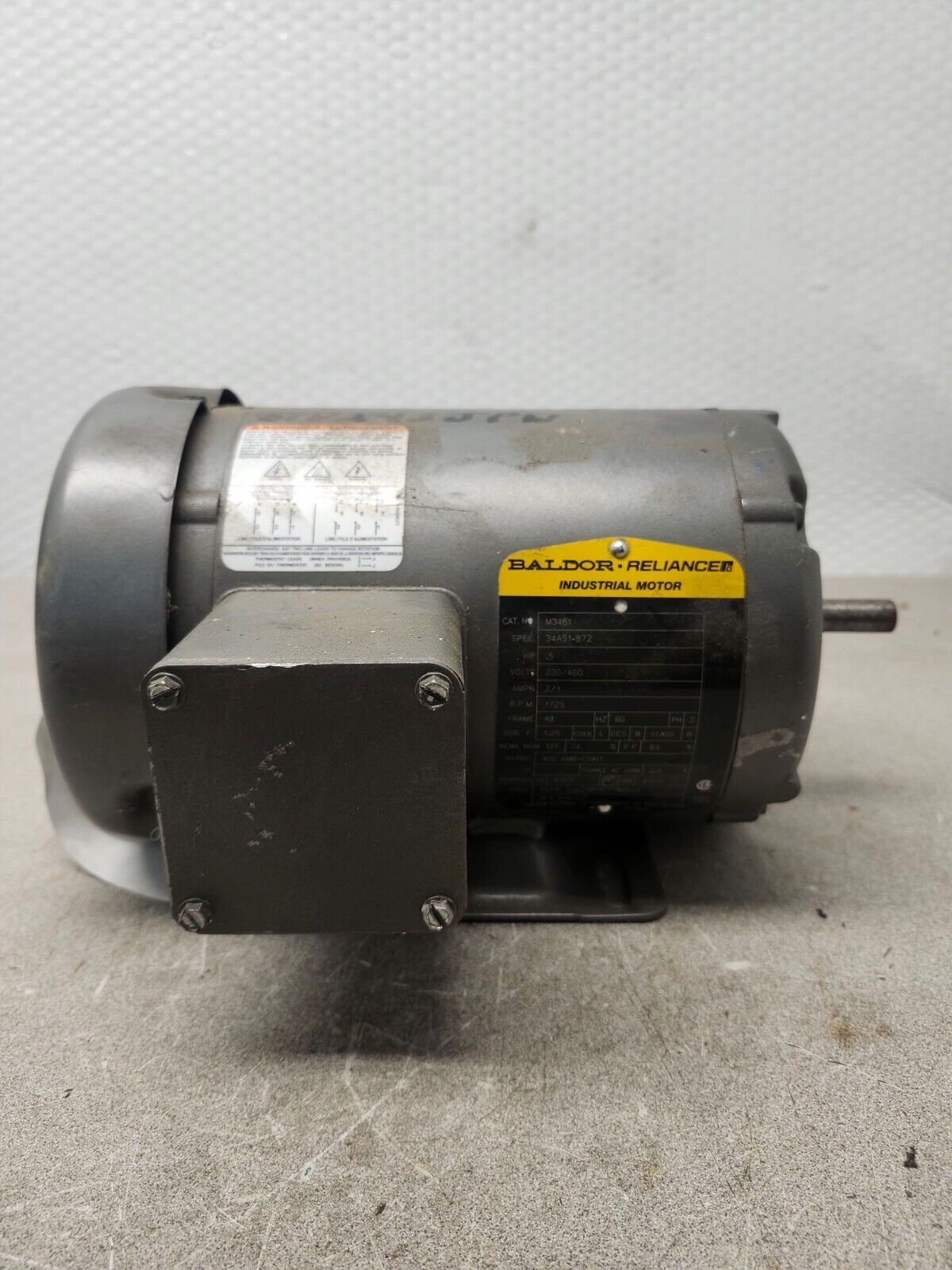 USED Baldor 1/2 HP AC Motor 48 Frame 1725 RPM 230/460V M3461