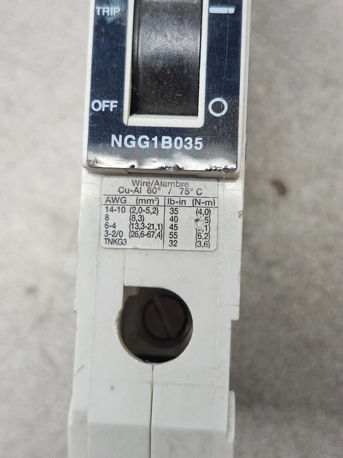 USED SIEMENS NGG1B035 SINGLE POLE 35AMP CIRCUIT BREAKER NGG1B035L