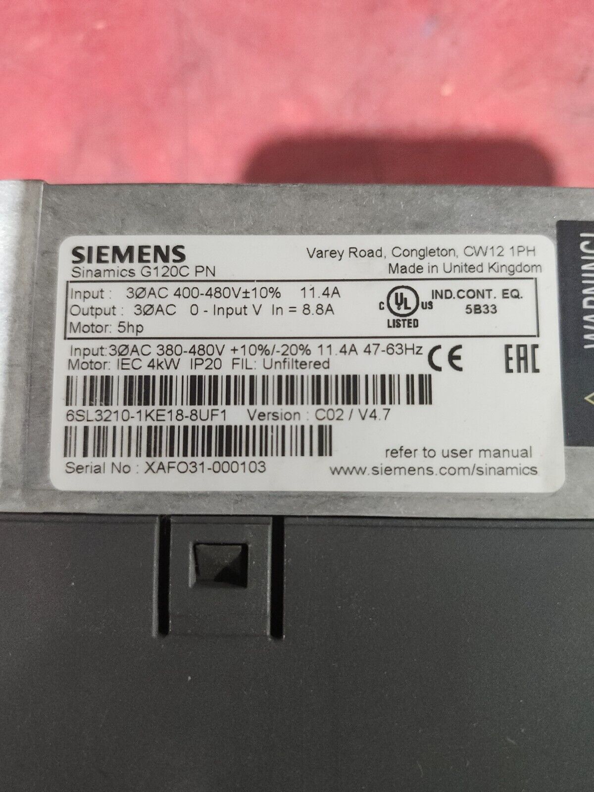 USED SIEMENS SINAMICS INVERTER G120CPN