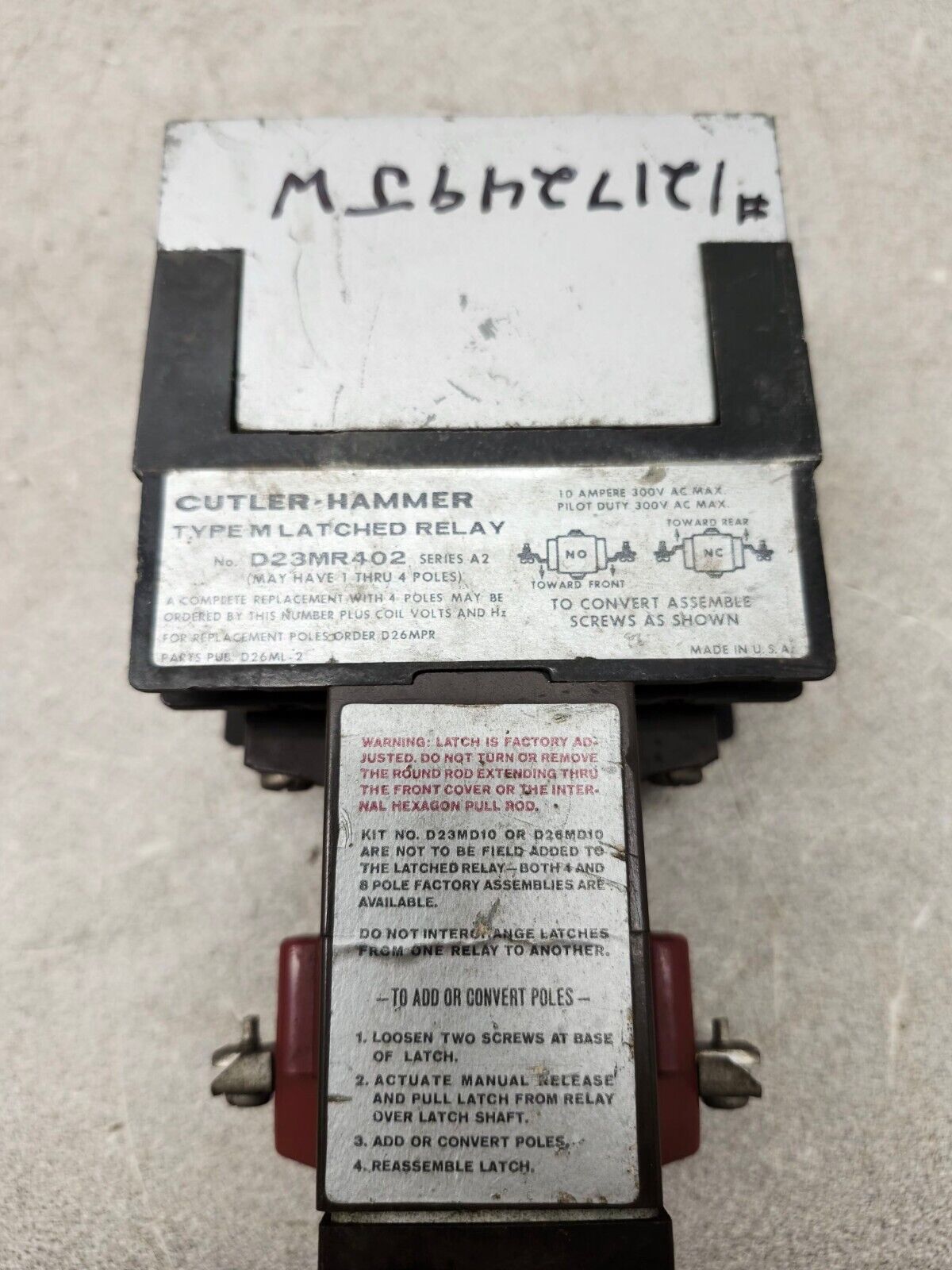 USED Cutler Hammer Series A2 Type M Latched Relay D23MR402