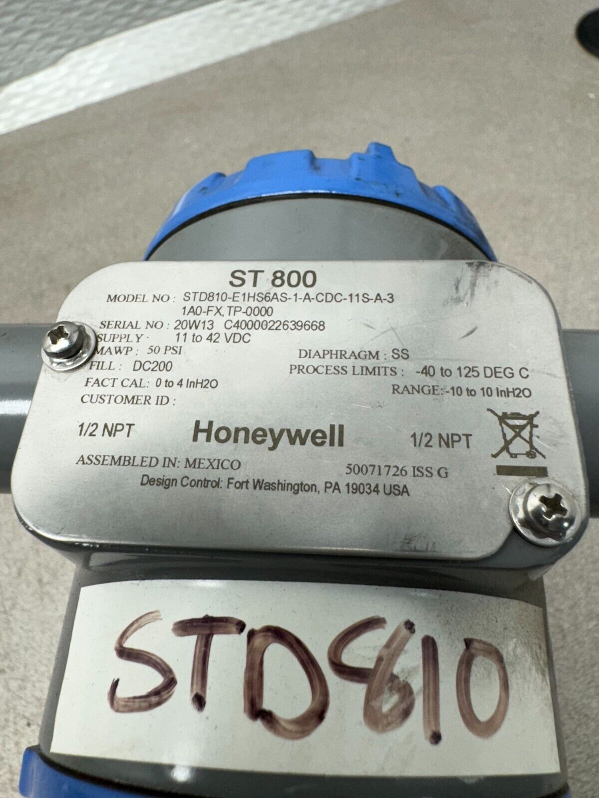 USED HONEYWELL PRESSURE TRANSMITTER STD810-E1HS6AS-1-A-CDC-11S-A-31A0-FX,TP-0000