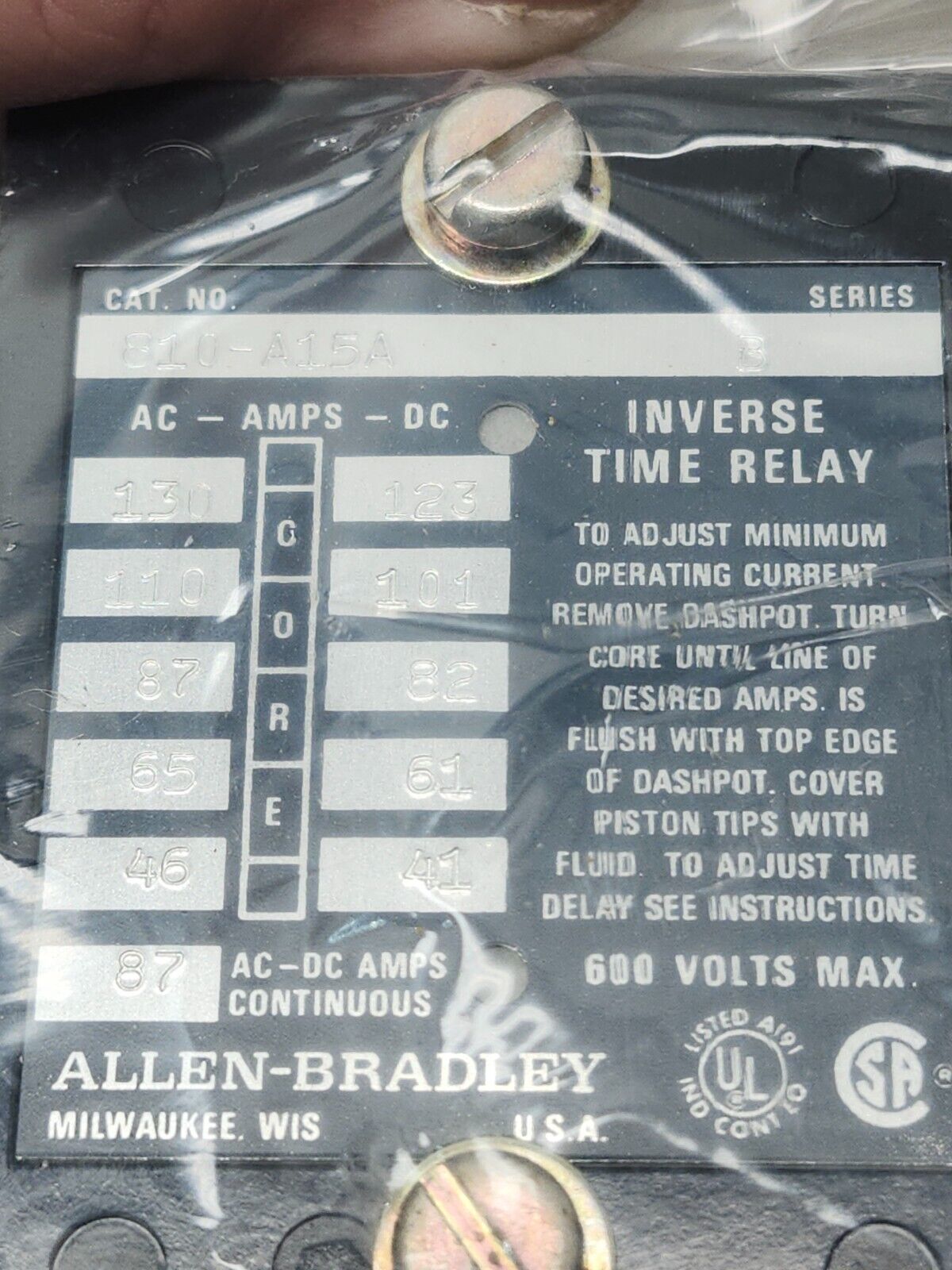 NEW IN BOX Allen Bradley Magnetic Overload Relay 810-A15A