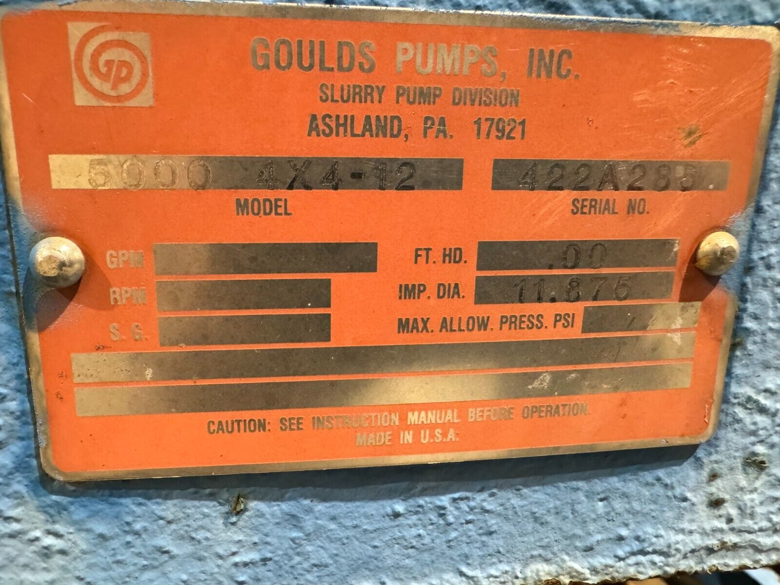 NEW GOULD 5000 SLURRY PUMP 4X4-12