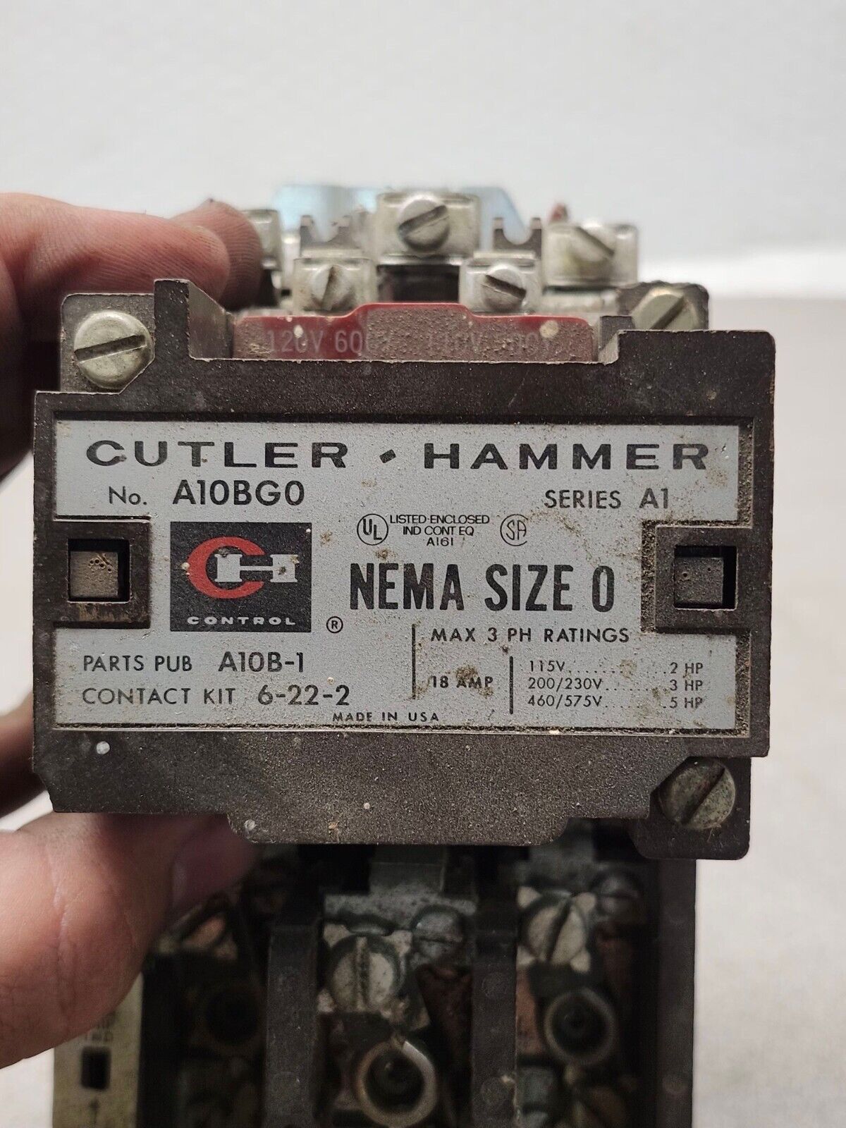 USED Cutler-Hammer Size 0 Motor Starter With 120 Volt Coil A10BGO