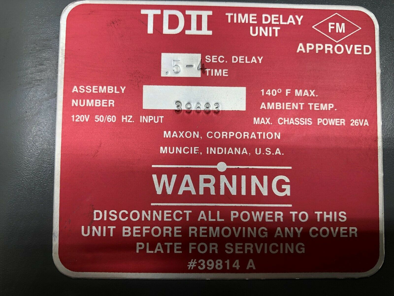 NEW NO BOX MAXON TDII .5-4 SEC 120 VAC DELAY TIME 39683