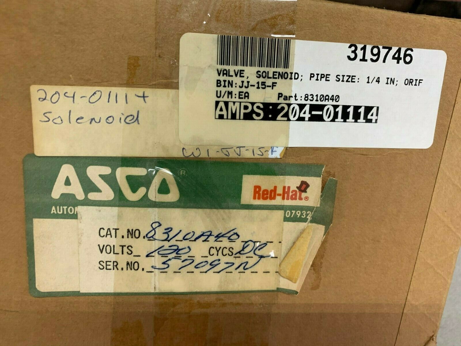 NEW IN BOX ASCO RED HAT 1/4" SOLENOID VALVE 120VDC. 8310A40