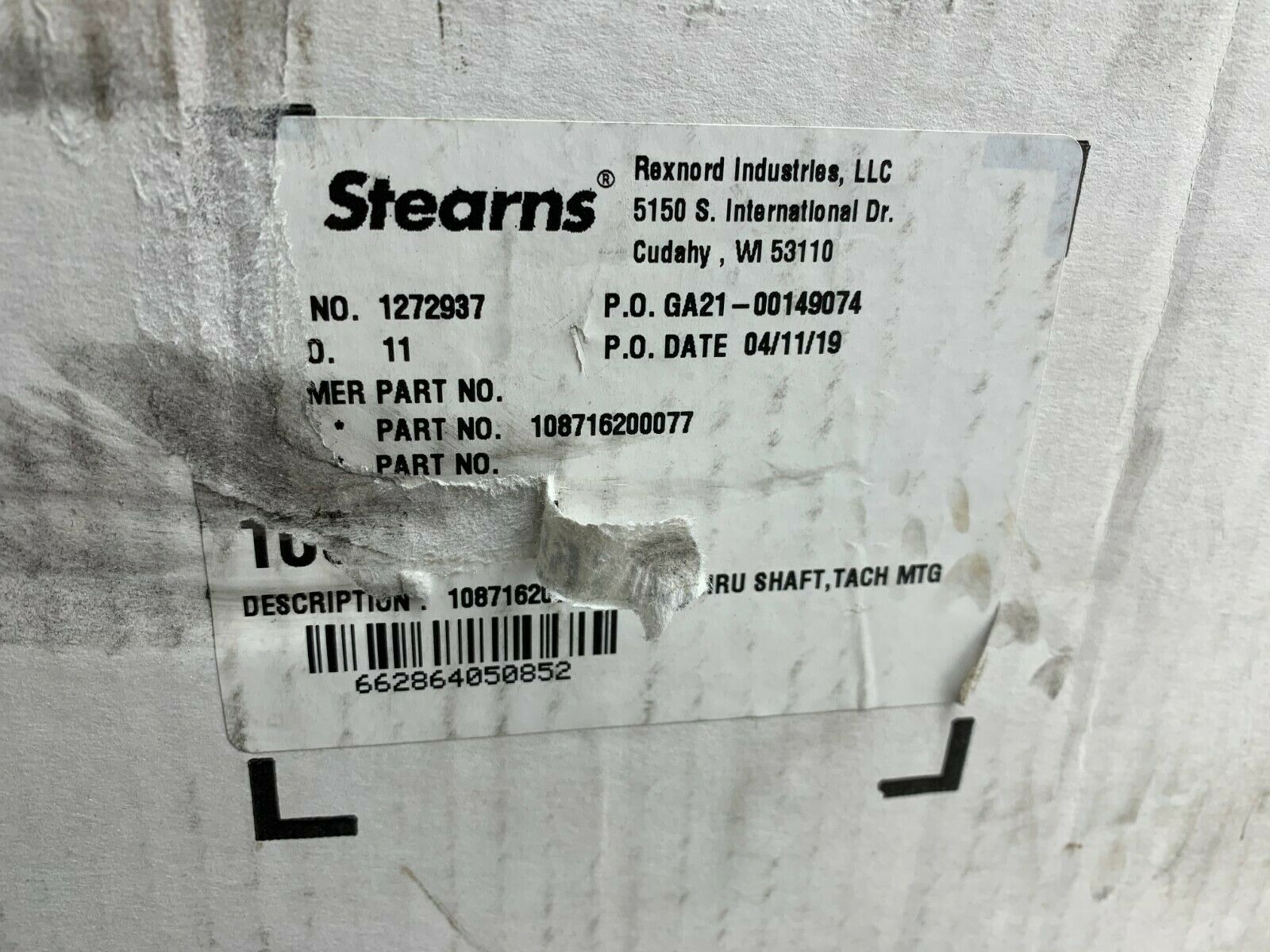 NEW IN BOX STEARNS BRAKE REXNORD CLUTCH 108716200077