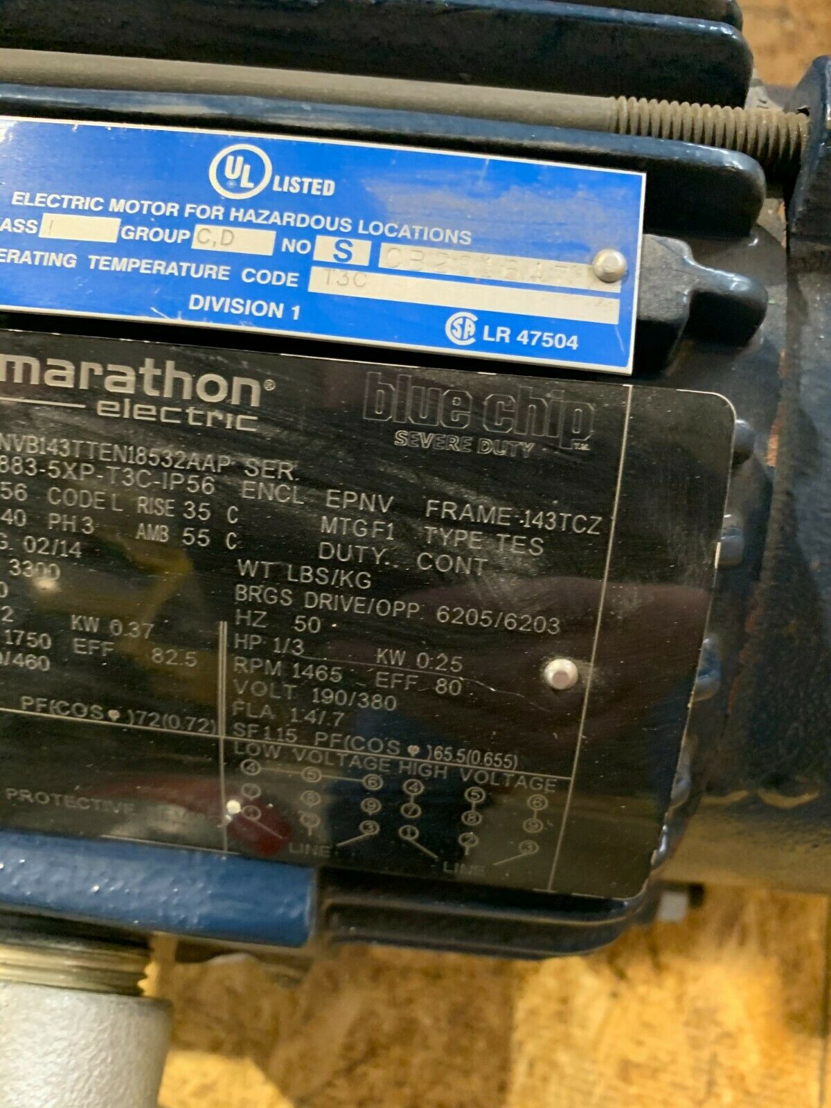 NEW MARATHON ELECTRIC NVB143TTEN18532AAP 1/2HP 1750RPM MOTOR 883-5XP-T3C-IP56