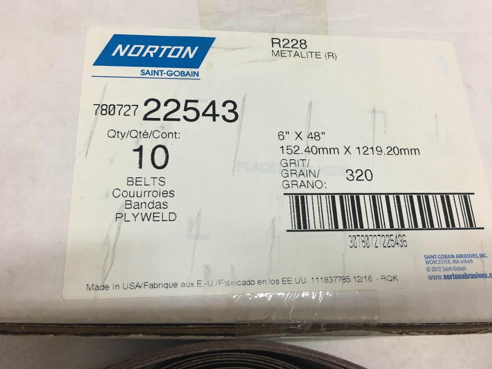 NEW IN BOX LOT OF 10 NORTON SANDER BELTS 78072722543