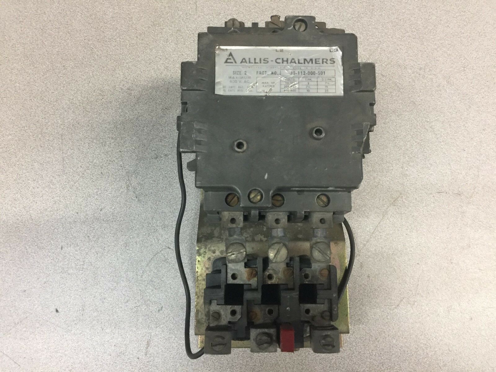 USED ALLIS-CHALMERS SIZE2 600VAC 3PH STARTER 25-112-000-501