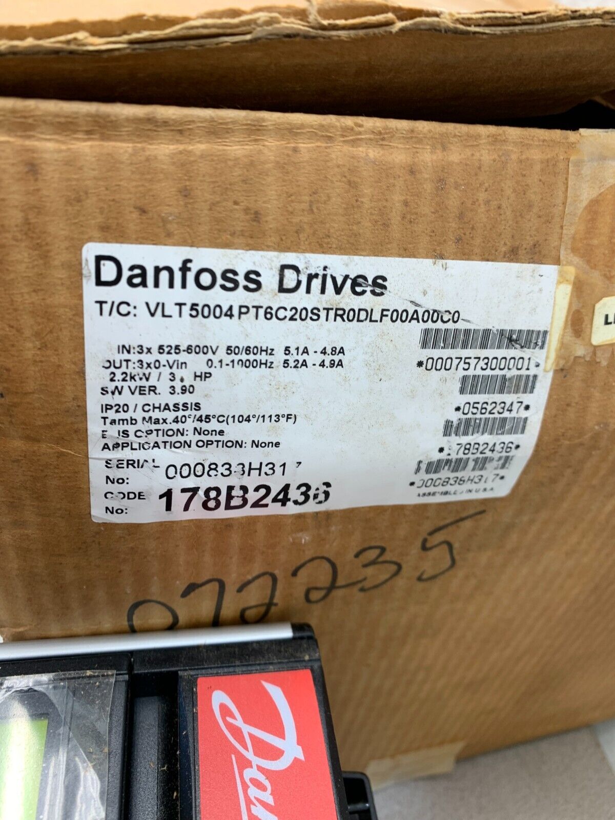 NEW IN BOX DANFOSS 3HP AC DRIVE VLT5004PT6C20STR0DLF00A00C0