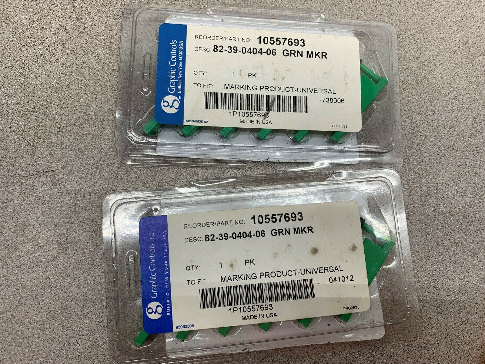 LOT OF 2 NEW IN FACTORY PACKAGE GRAPHIC CONTROLS GREEN MKR 10557693