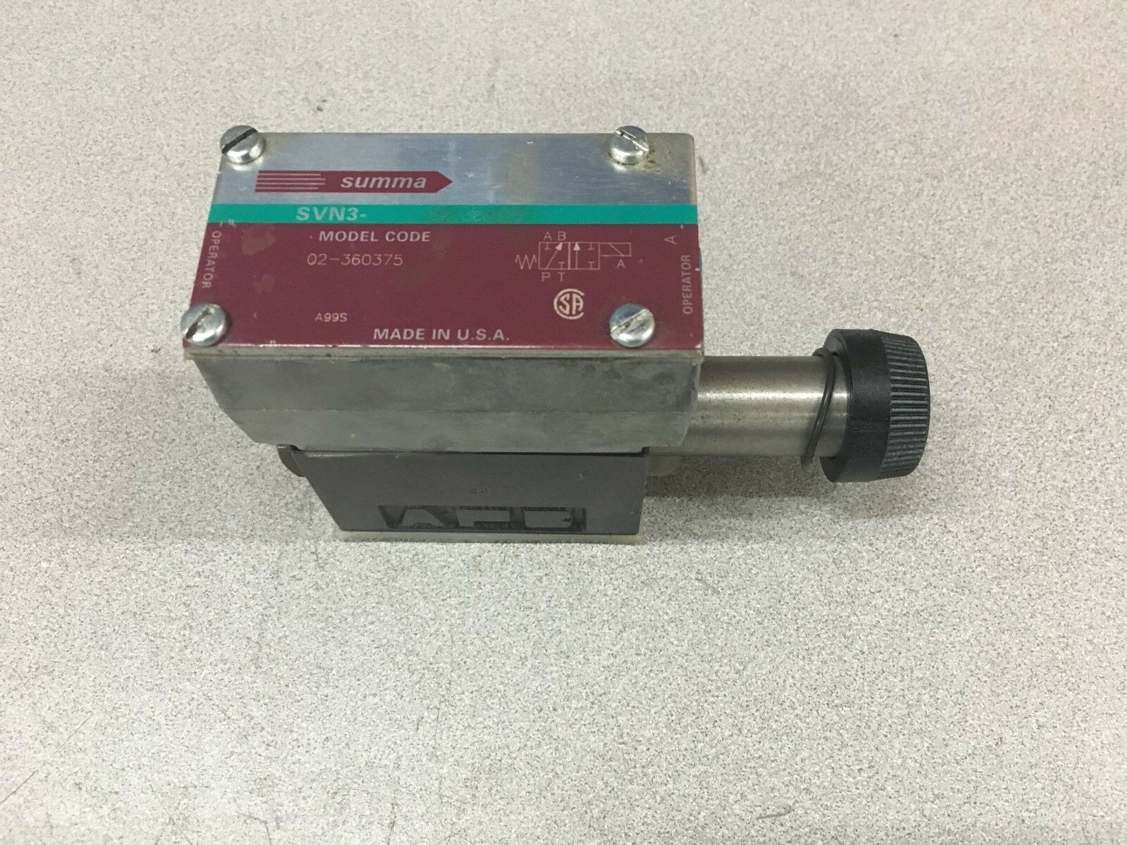 NEW NO BOX SUMMA HYDRAULIC VALVE SVN3 02-360375 *NO COIL*