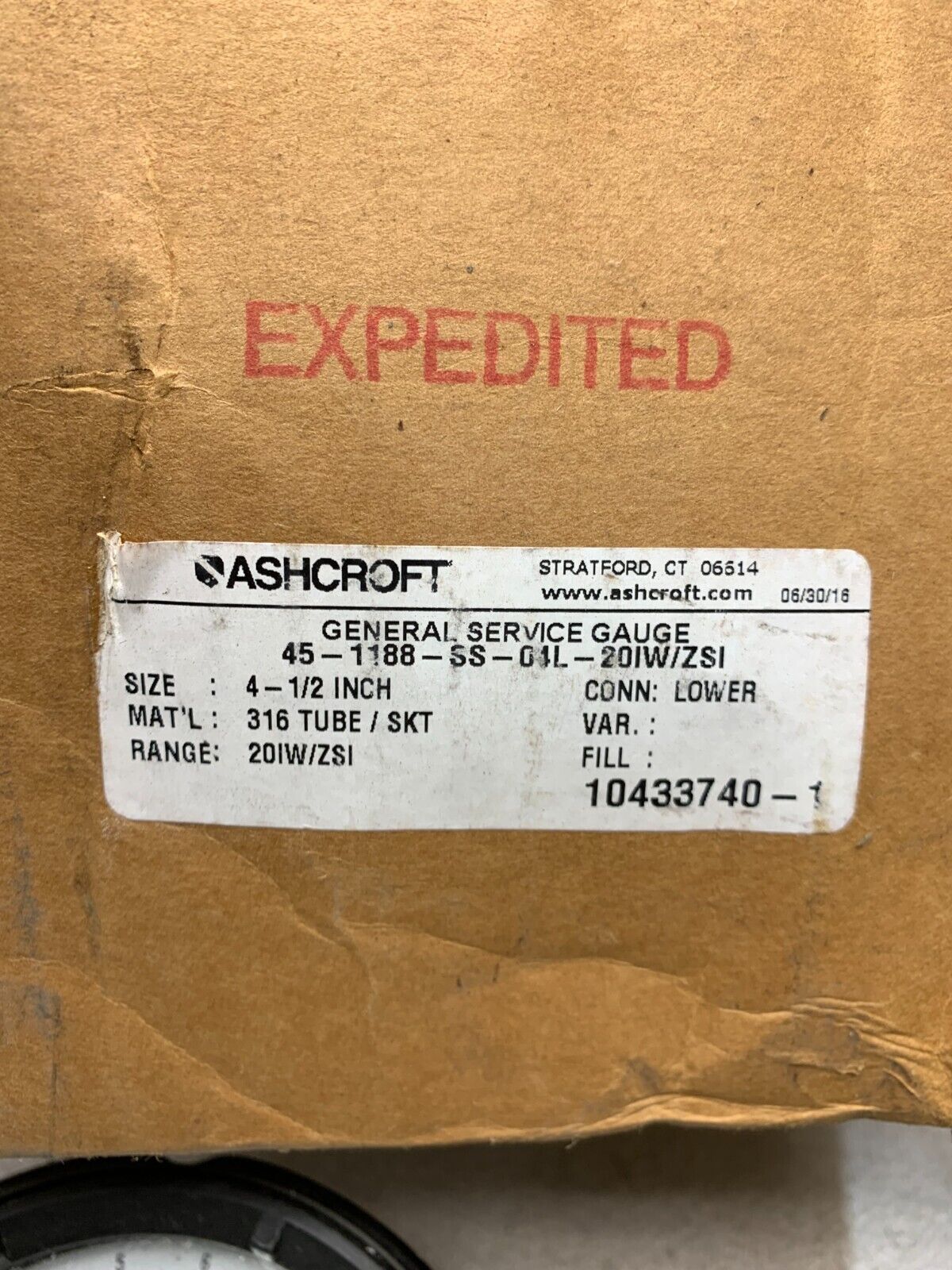 NEW ASHCROFT 4-1/2" GENERAL SERVICE GAUGE 45-1188-SS-04L-20IW/ZSI