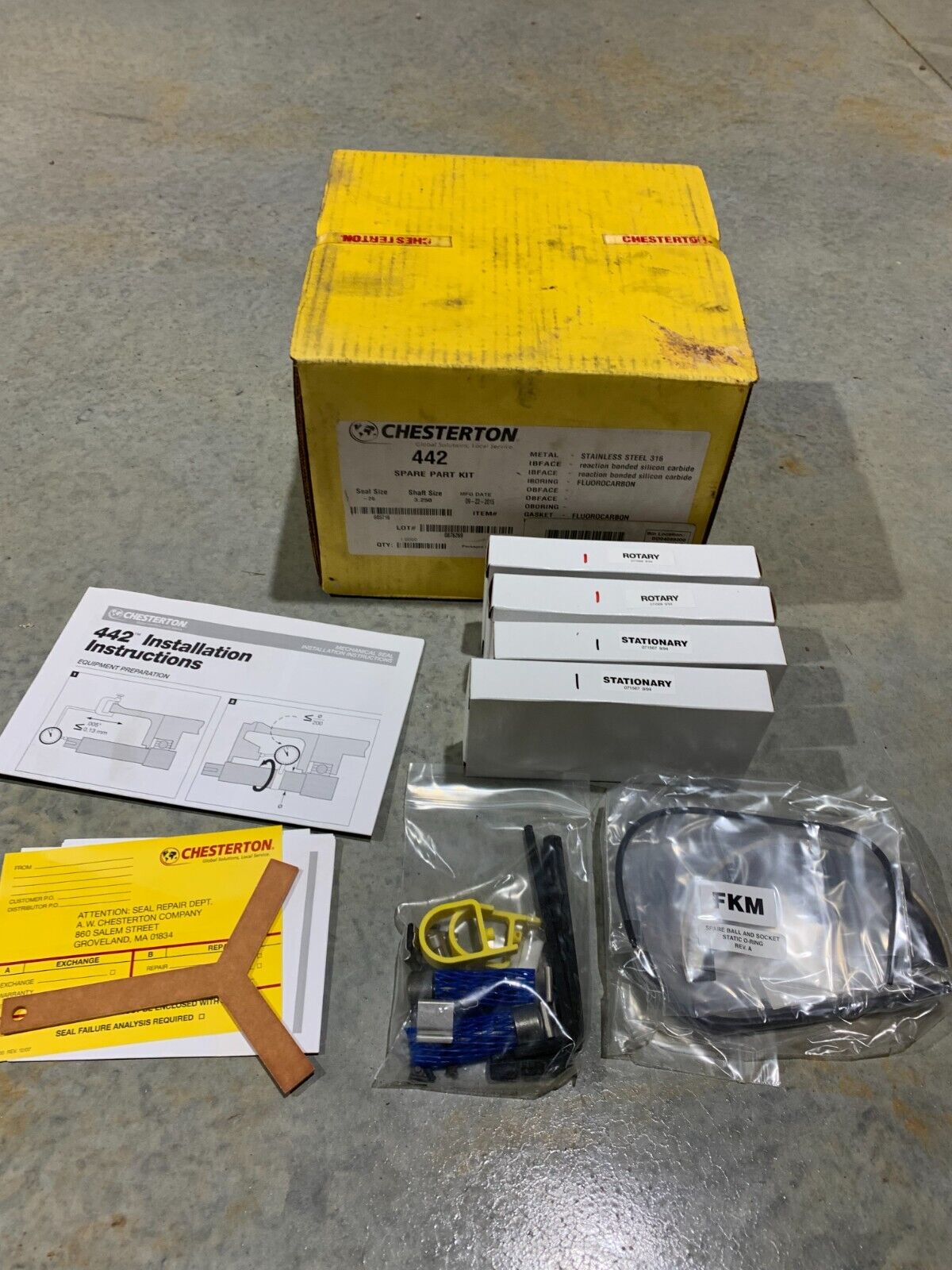 NEW IN BOX CHESTERTON 442 SPARE PART KIT -26 SEAL SHAFT SIZE 3.250" 685716